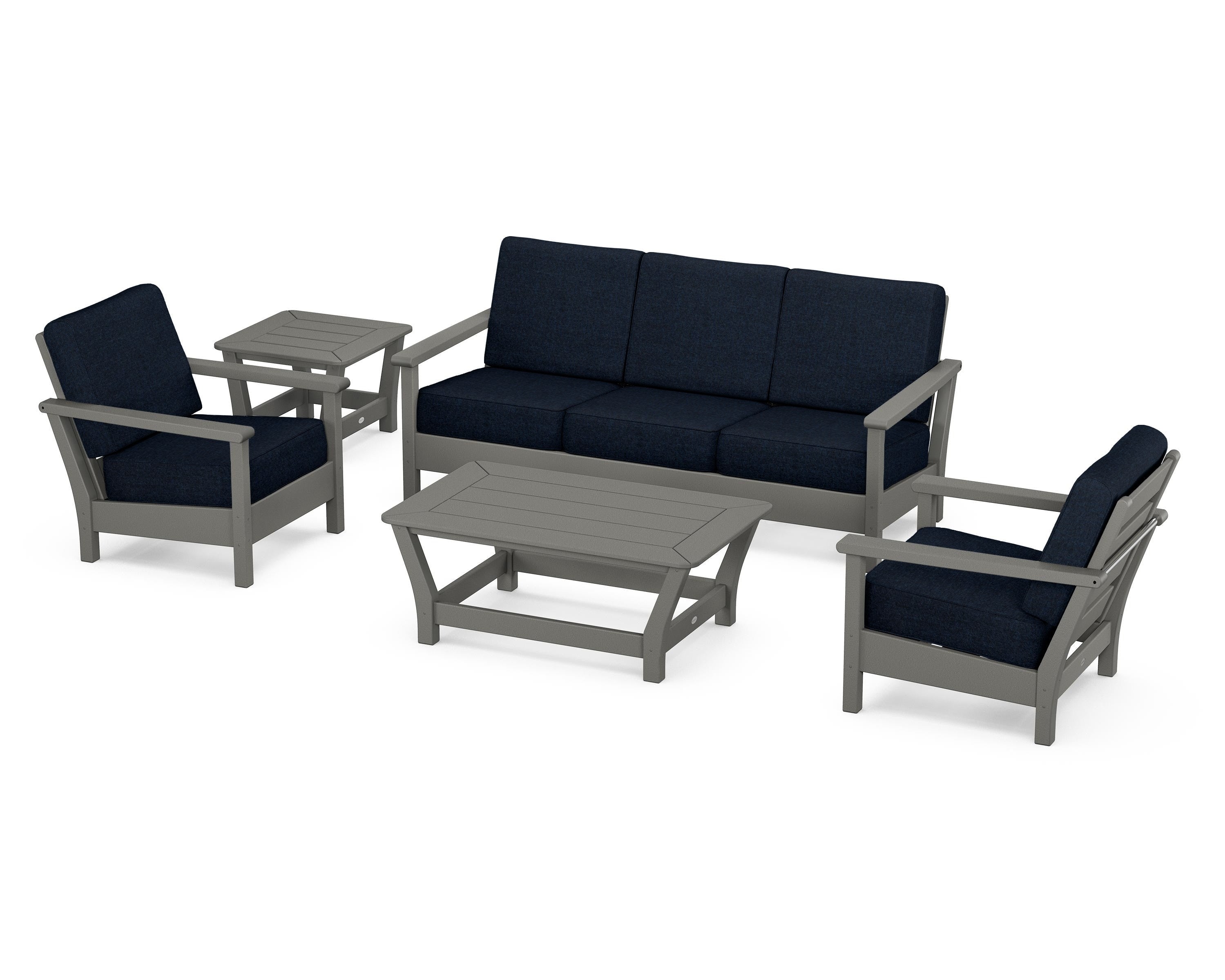 POLYWOOD® Harbour 5-Piece Deep Seating Set in Slate Grey / Marine Indigo
