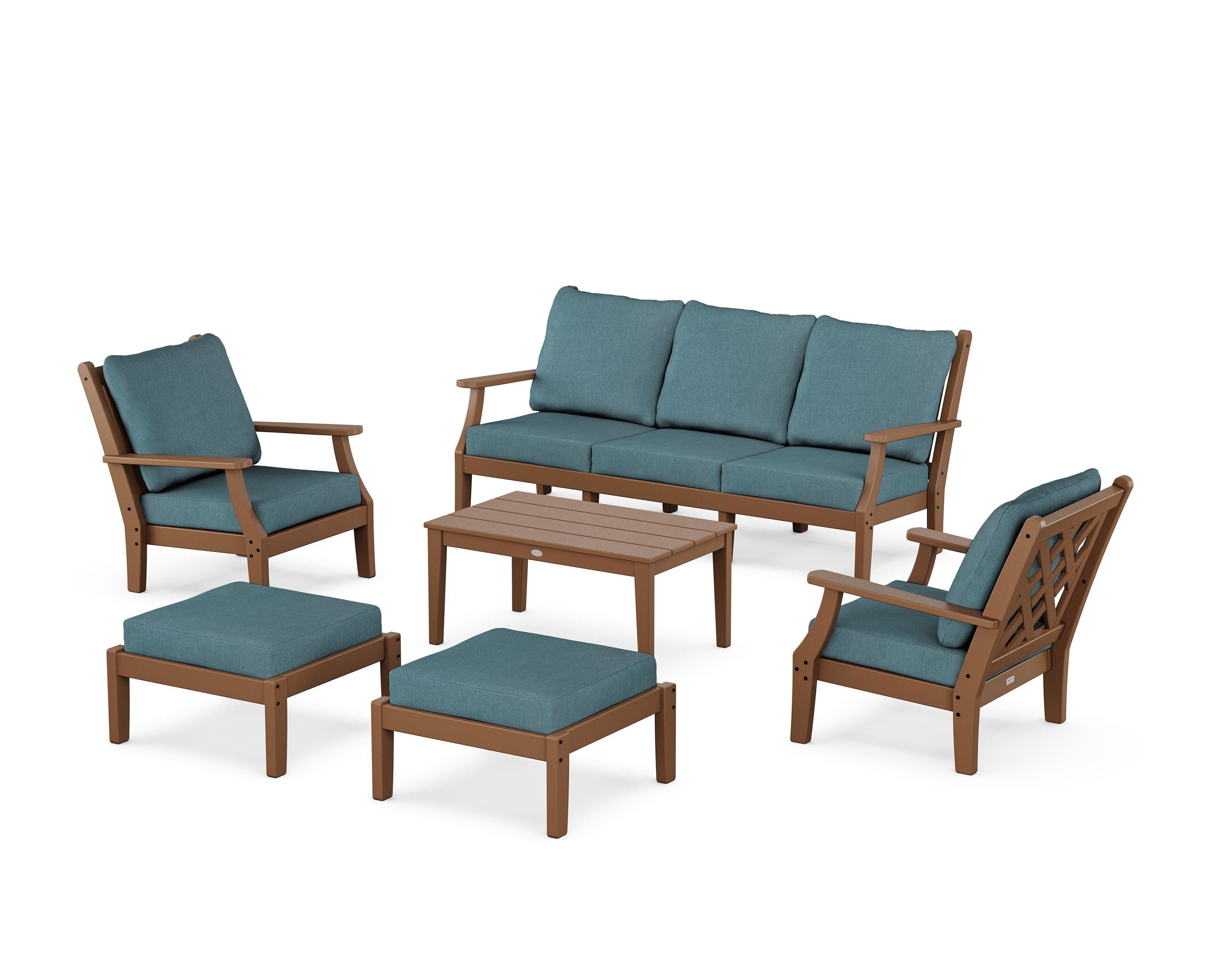 Country Living Wovendale 6-Piece Lounge Sofa Set in Teak / Ocean Teal