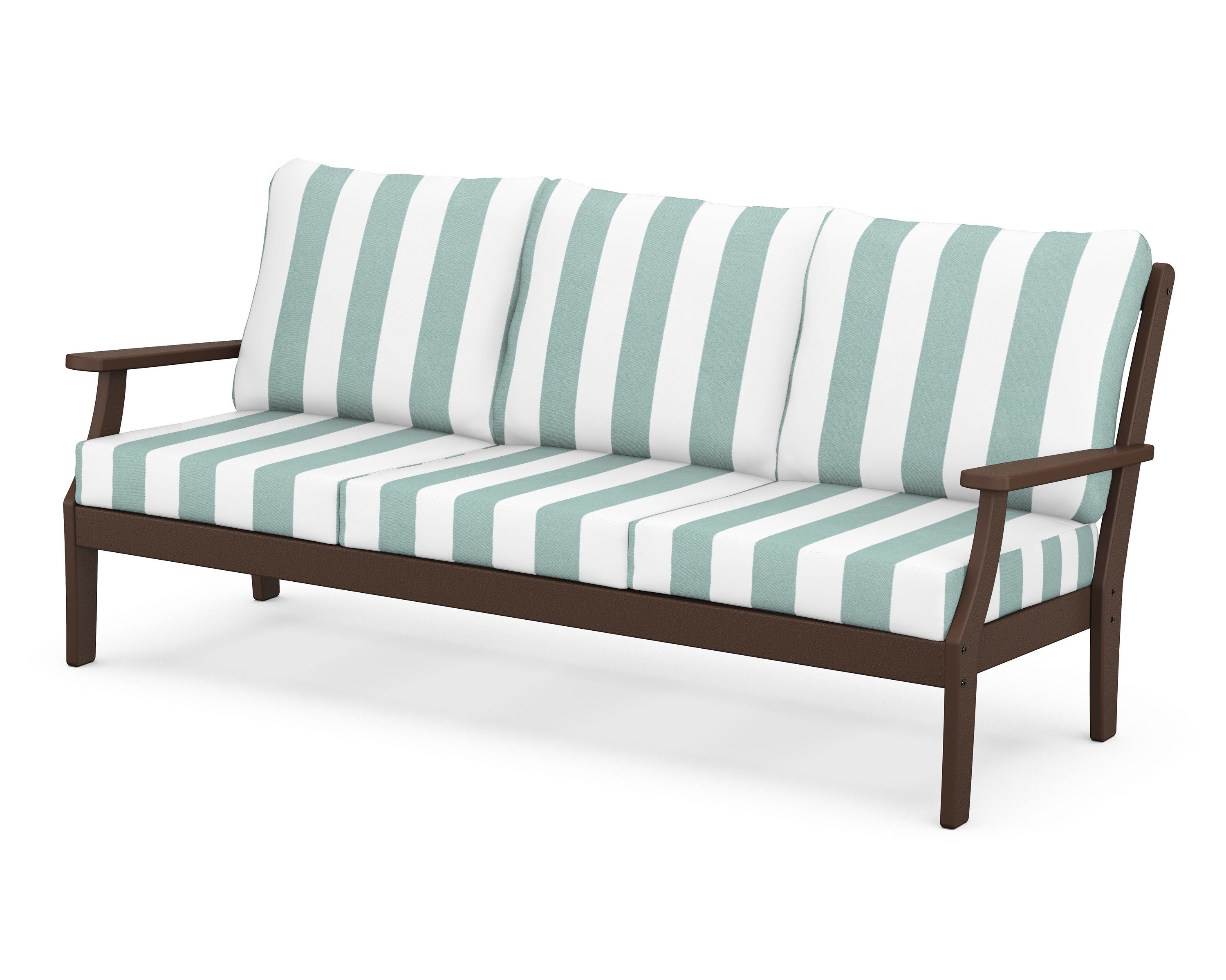 POLYWOOD® Braxton Deep Seating Sofa in Mahogany / Cabana Stripe Glacier Spa