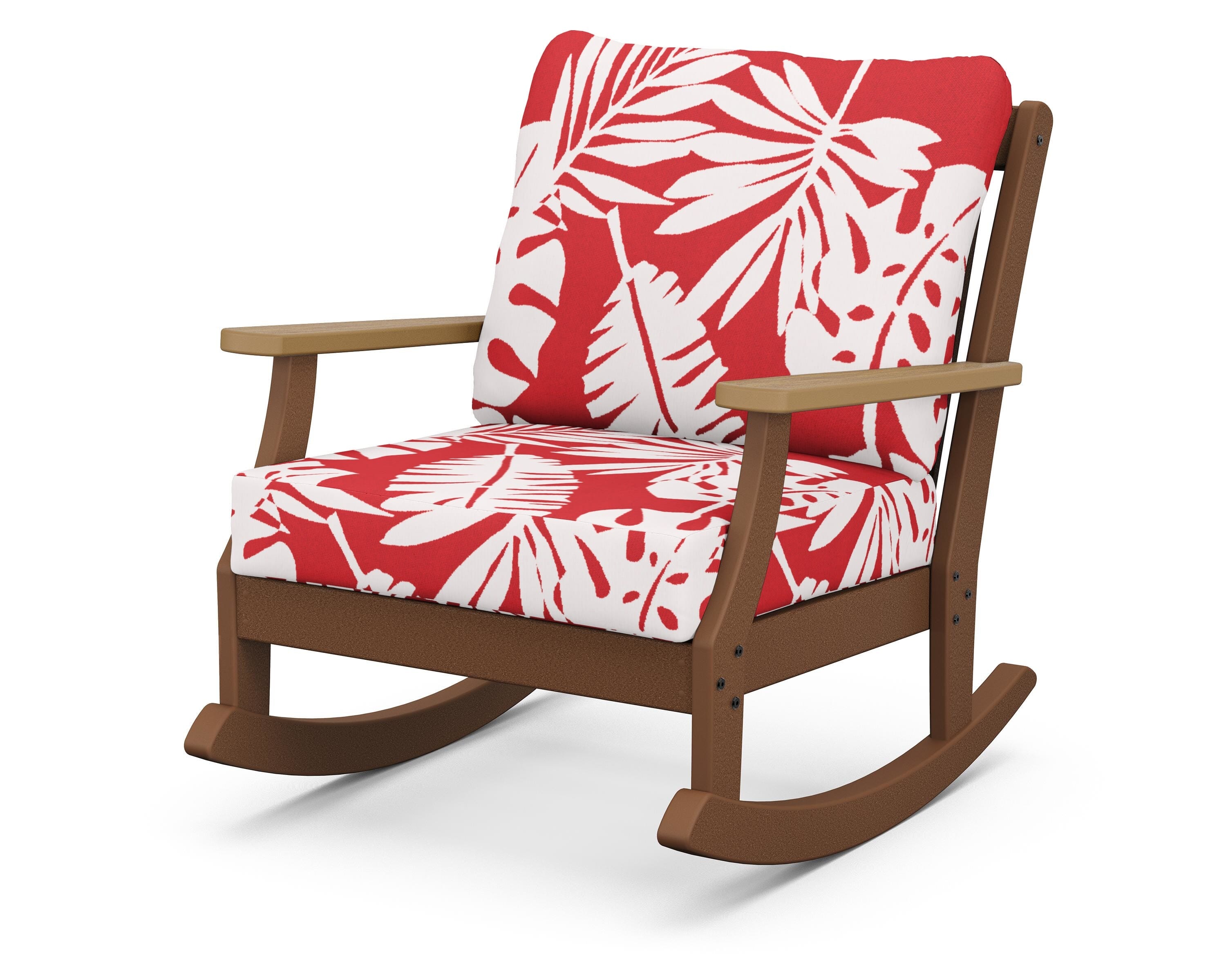 POLYWOOD® Braxton Deep Seating Rocking Chair in Teak / Natural / Leaf Crimson