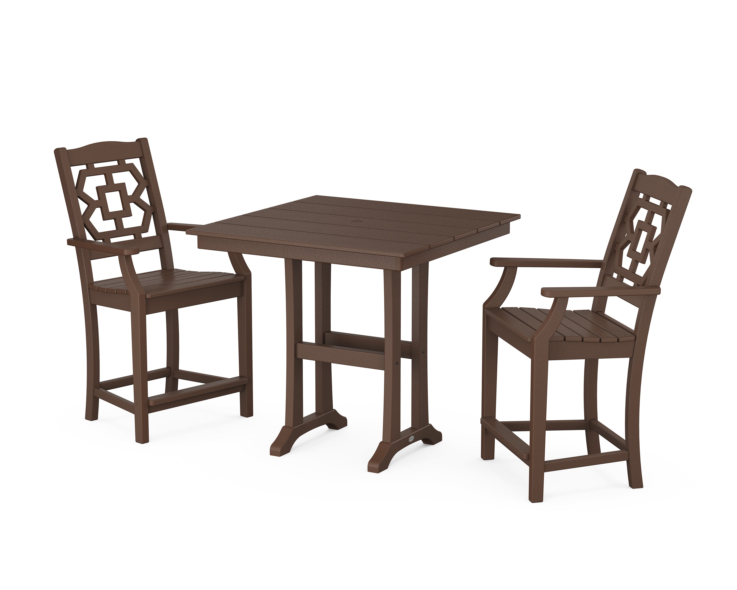 Martha Stewart by POLYWOOD® Chinoiserie 3-Piece Farmhouse Counter Set with Trestle Legs in Mahogany