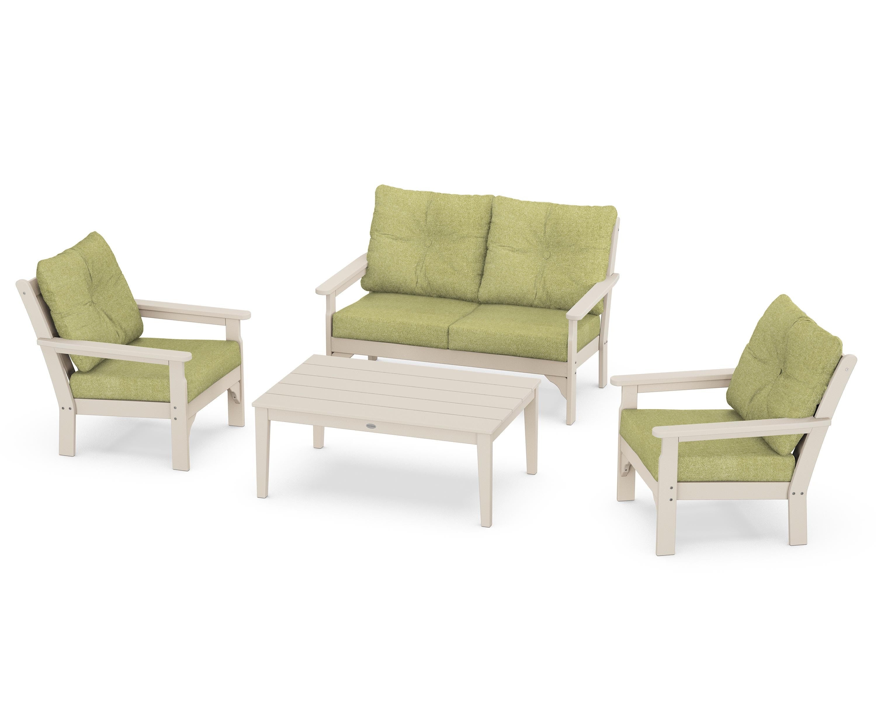 POLYWOOD® Vineyard 4-Piece Deep Seating Set in Sand / Chartreuse Boucle