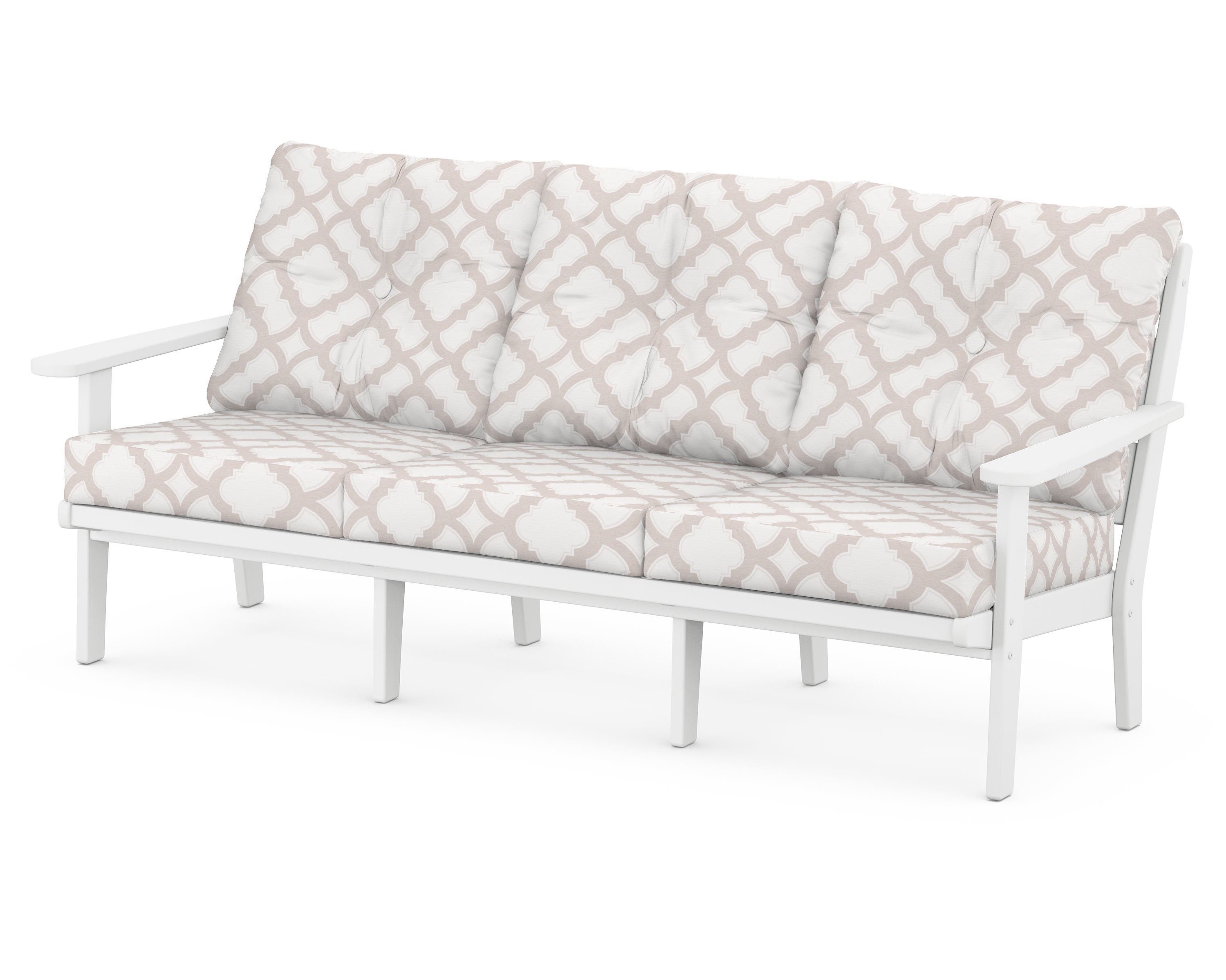 POLYWOOD® Lakeside Deep Seating Sofa in White / Trellis Dune Burlap