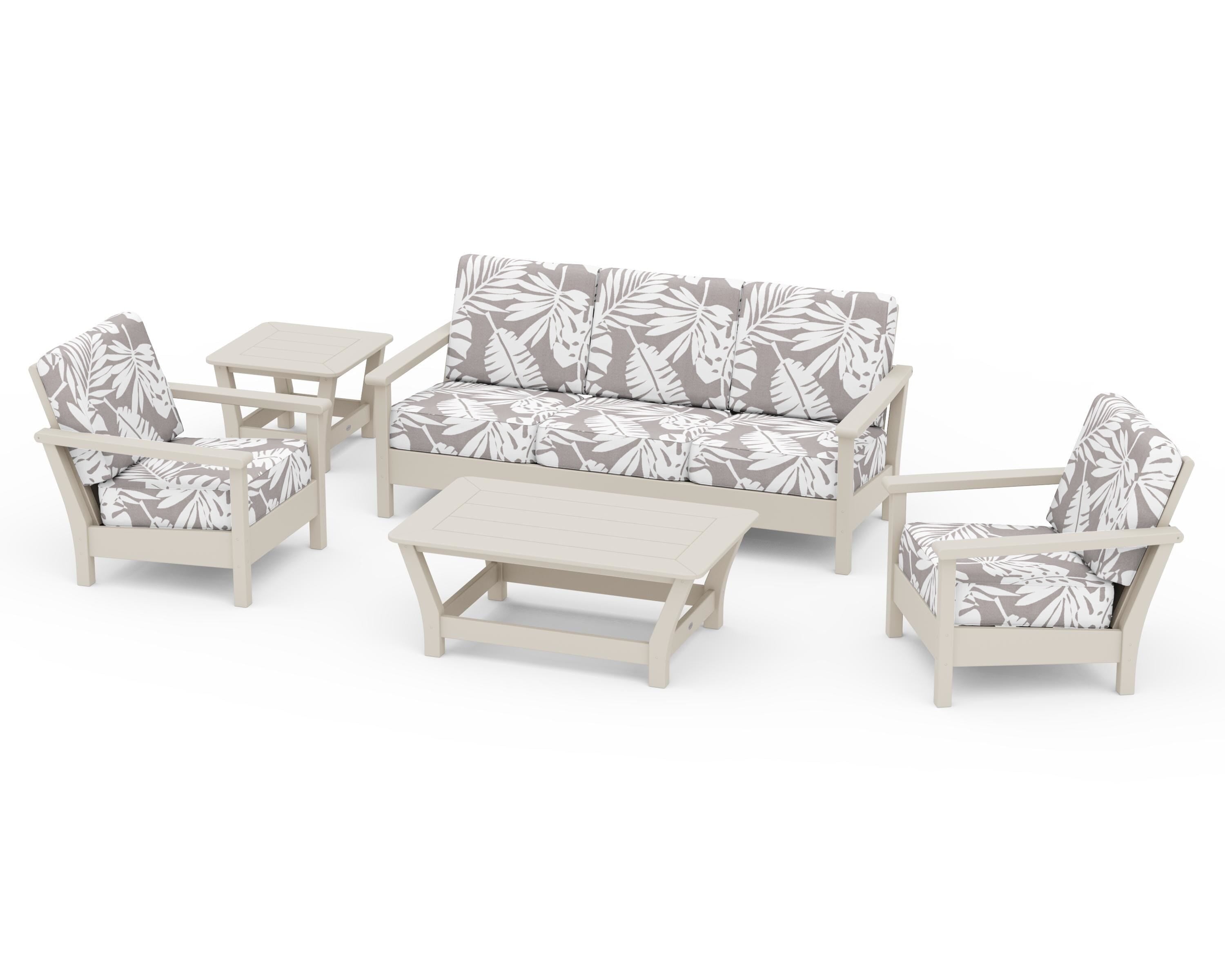 POLYWOOD® Harbour 5-Piece Deep Seating Set in Sand / Leaf Grey Mist