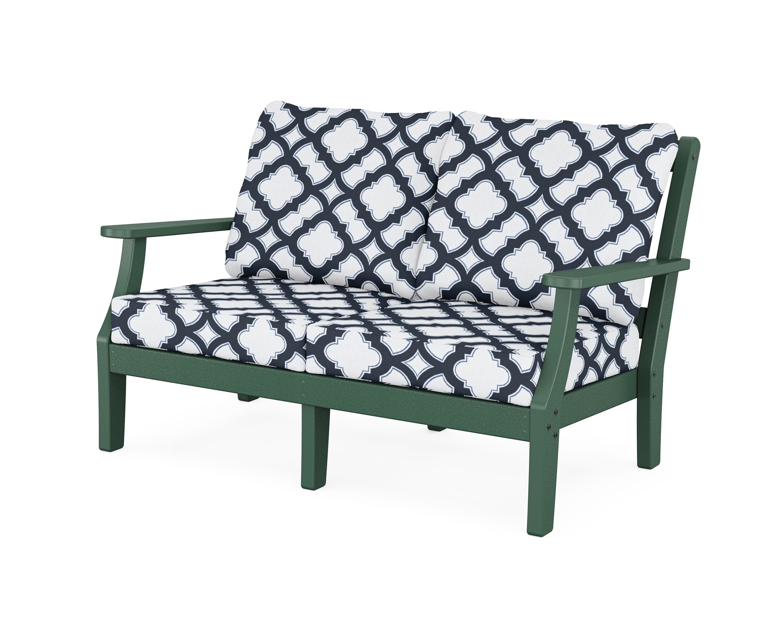 Martha Stewart by POLYWOOD® Chinoiserie Deep Seating Loveseat in Green / Trellis Marine Indigo