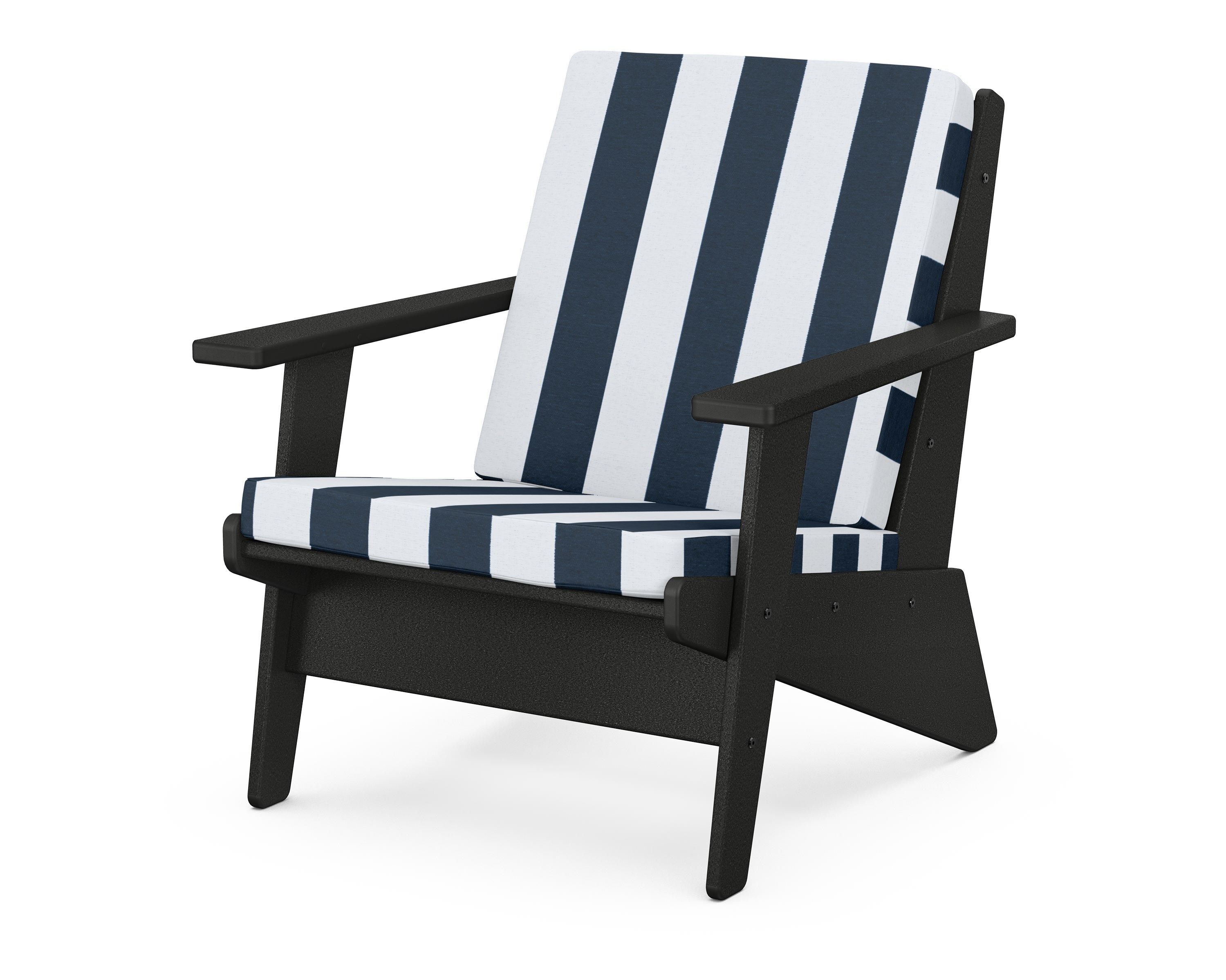 POLYWOOD® Riviera Modern Lounge Chair in Black / Cabana Stripe Marine Indigo