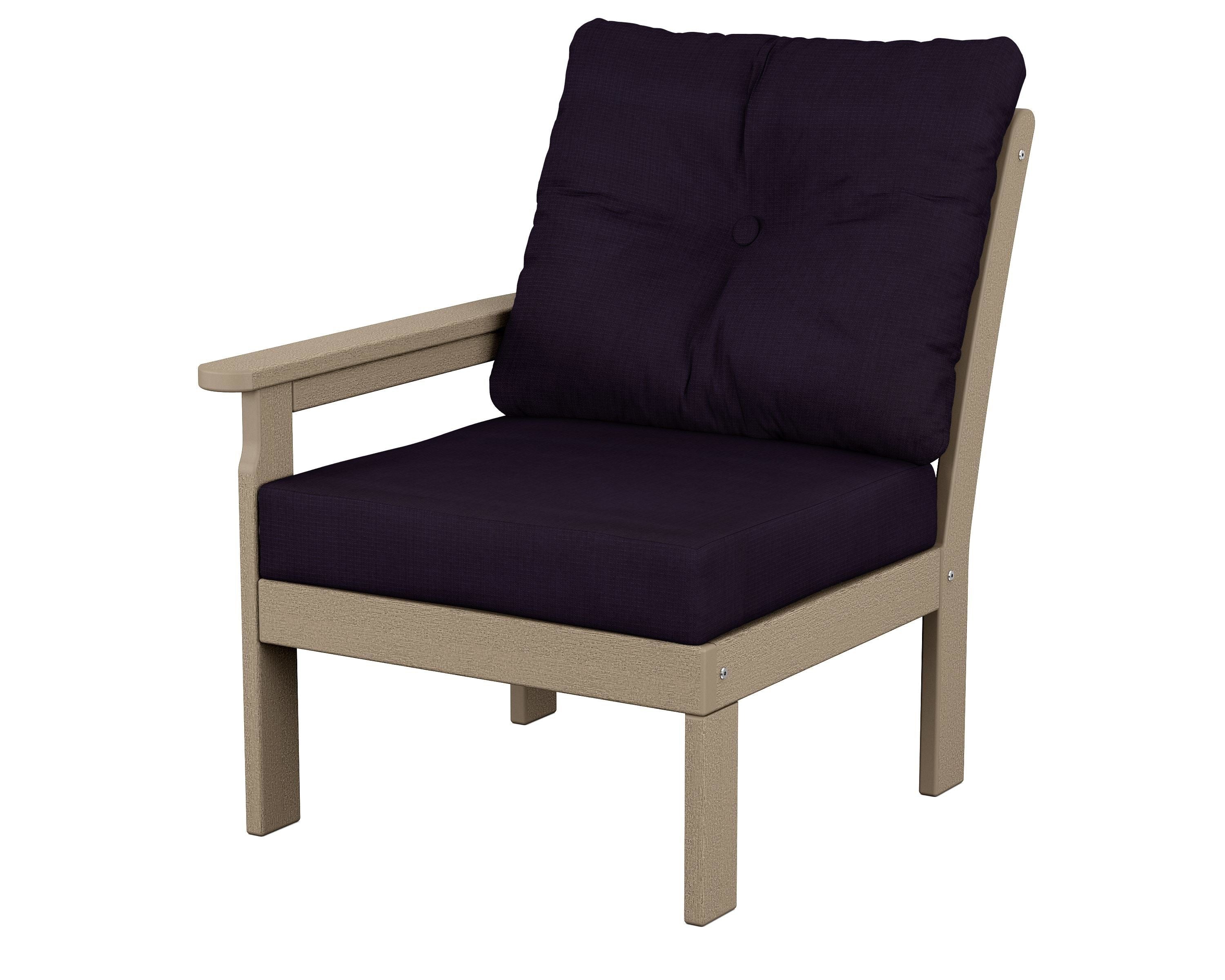 POLYWOOD® Vineyard Modular Left Arm Chair in Vintage Sahara / Navy Linen