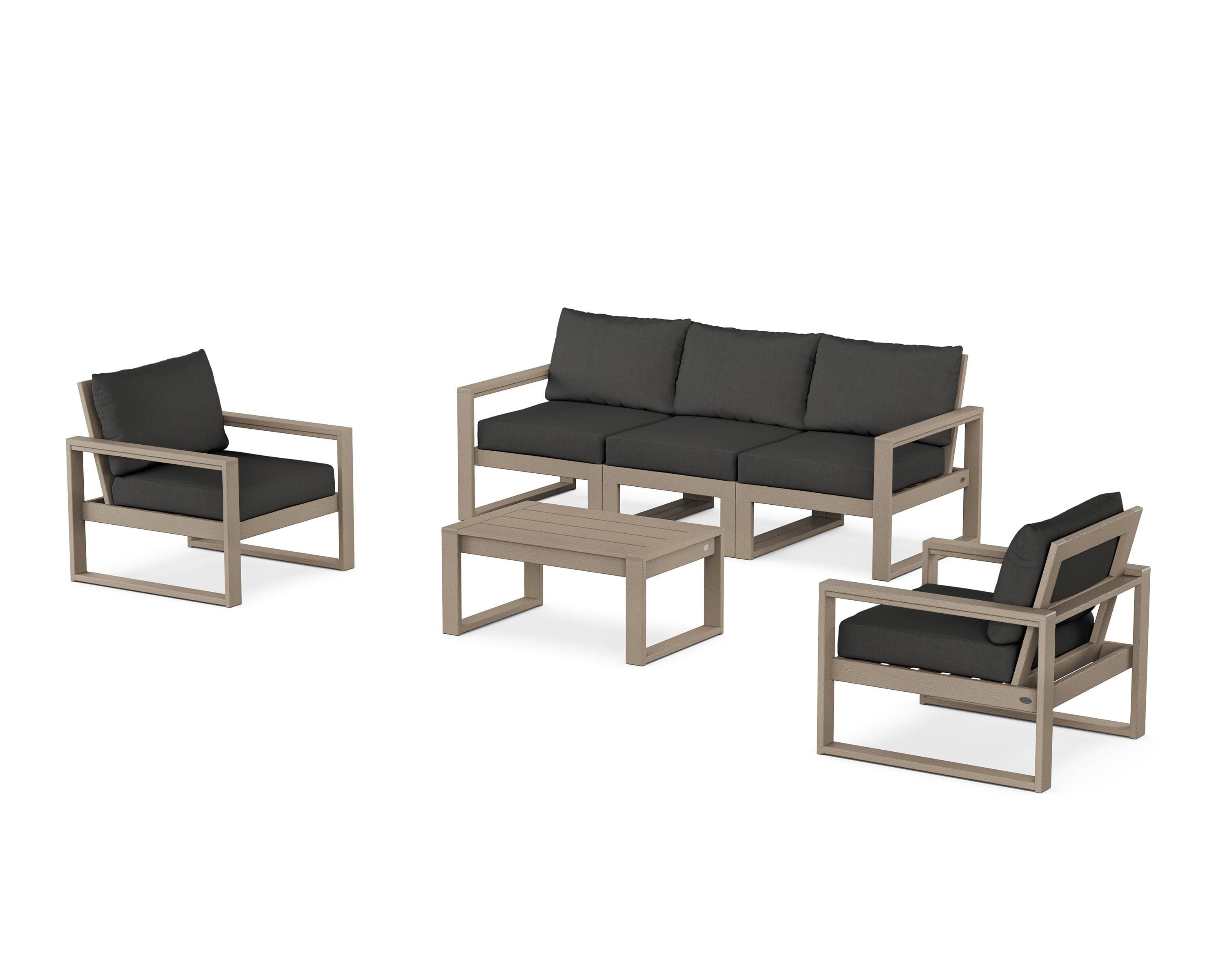 POLYWOOD® EDGE Sectional 4-Piece Deep Seating Set with Sofa in Vintage Sahara / Spectrum Carbon