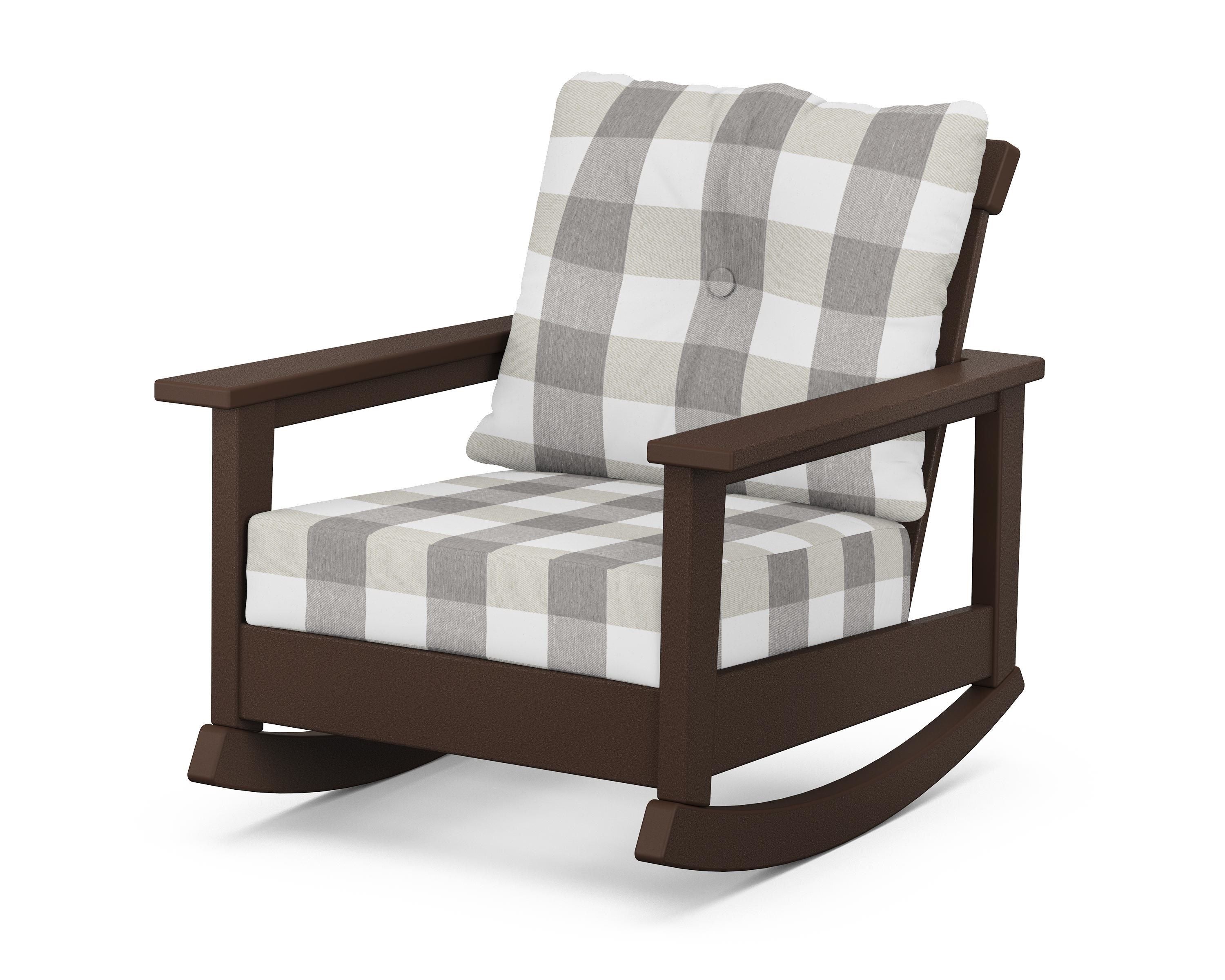 POLYWOOD® Prescott Deep Seating Rocking Chair in Mahogany / Buffalo Plaid Grey Mist