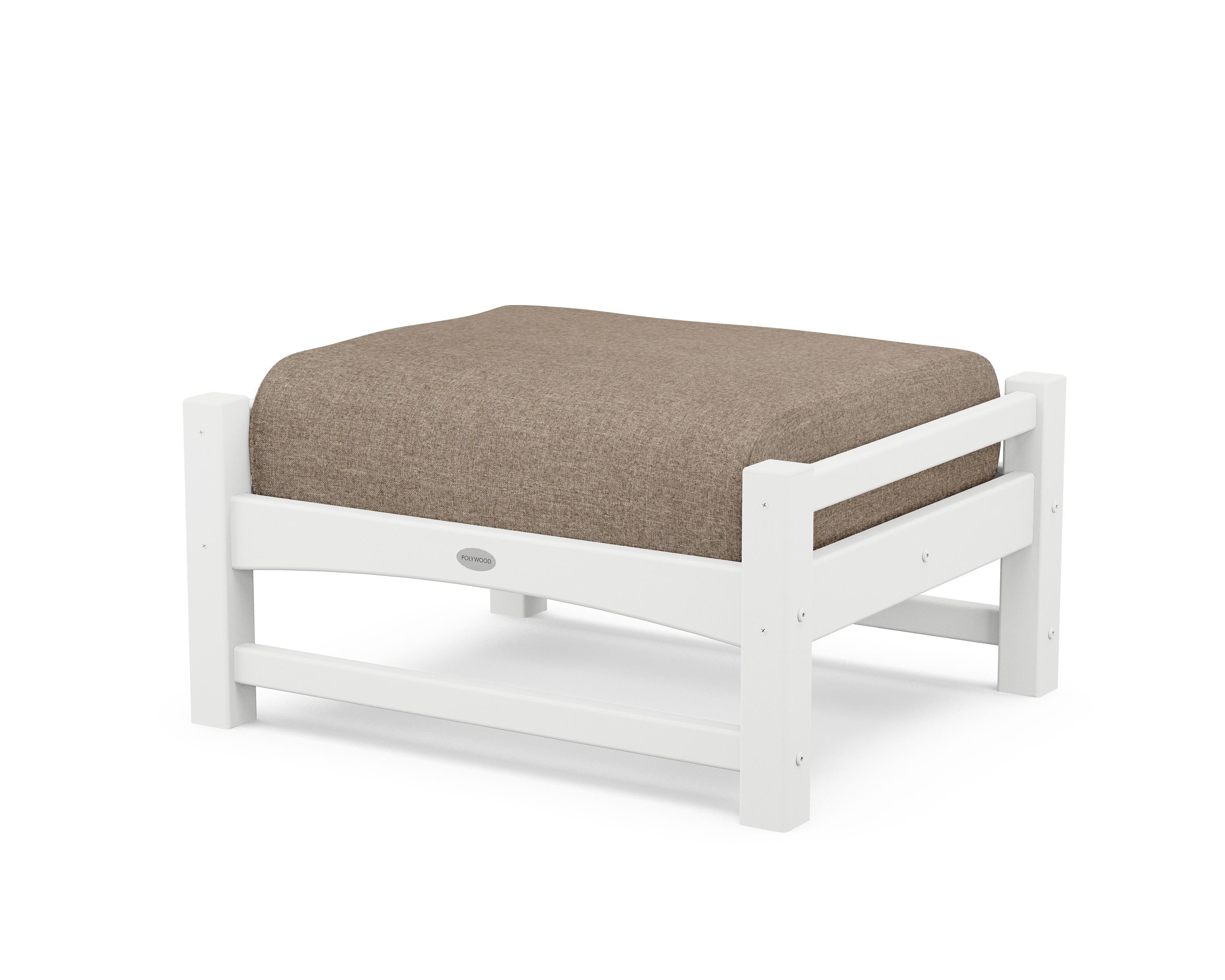 POLYWOOD® Club Ottoman in White / Spiced Burlap