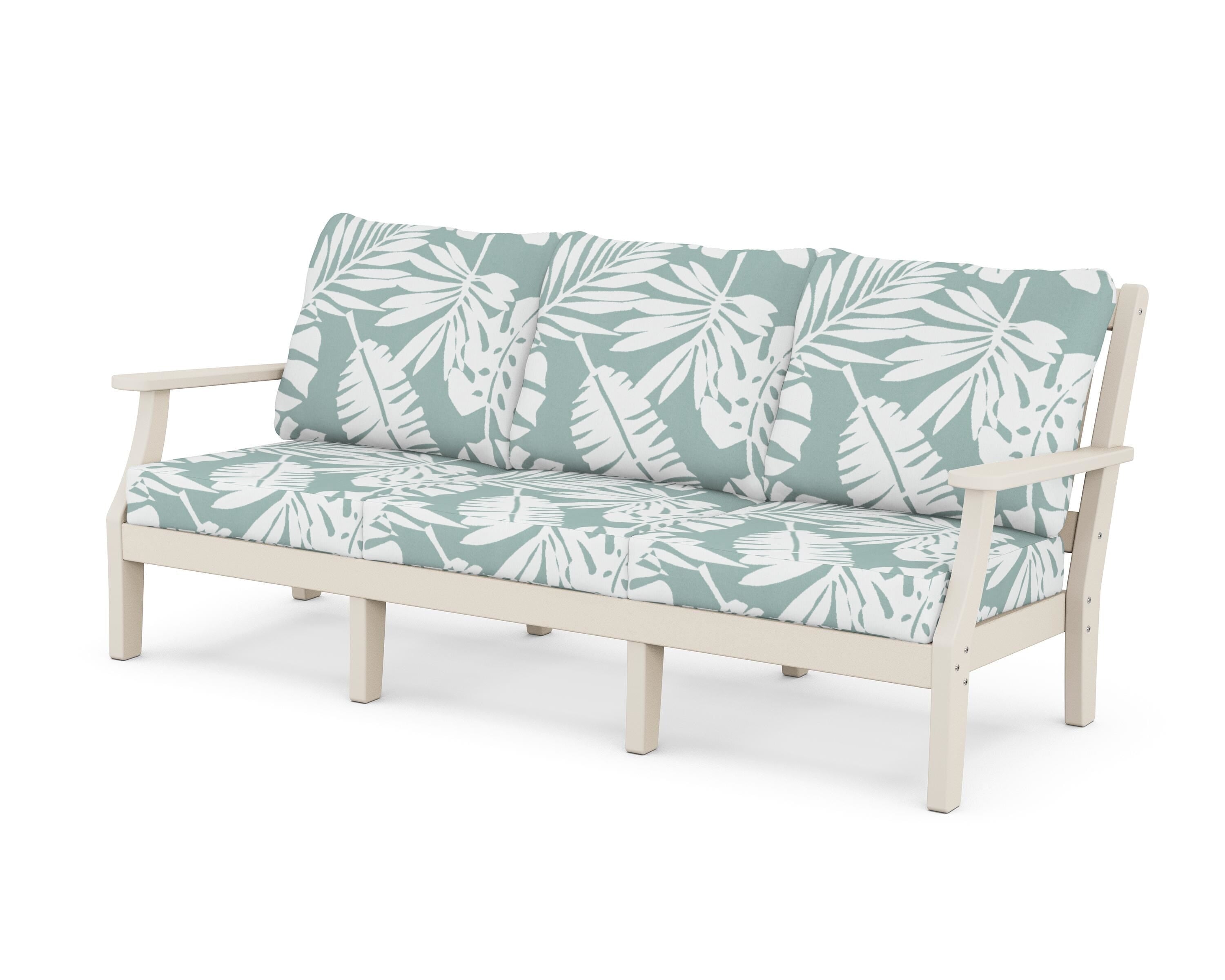 Martha Stewart by POLYWOOD® Chinoiserie Deep Seating Sofa in Sand / Leaf Glacier Spa