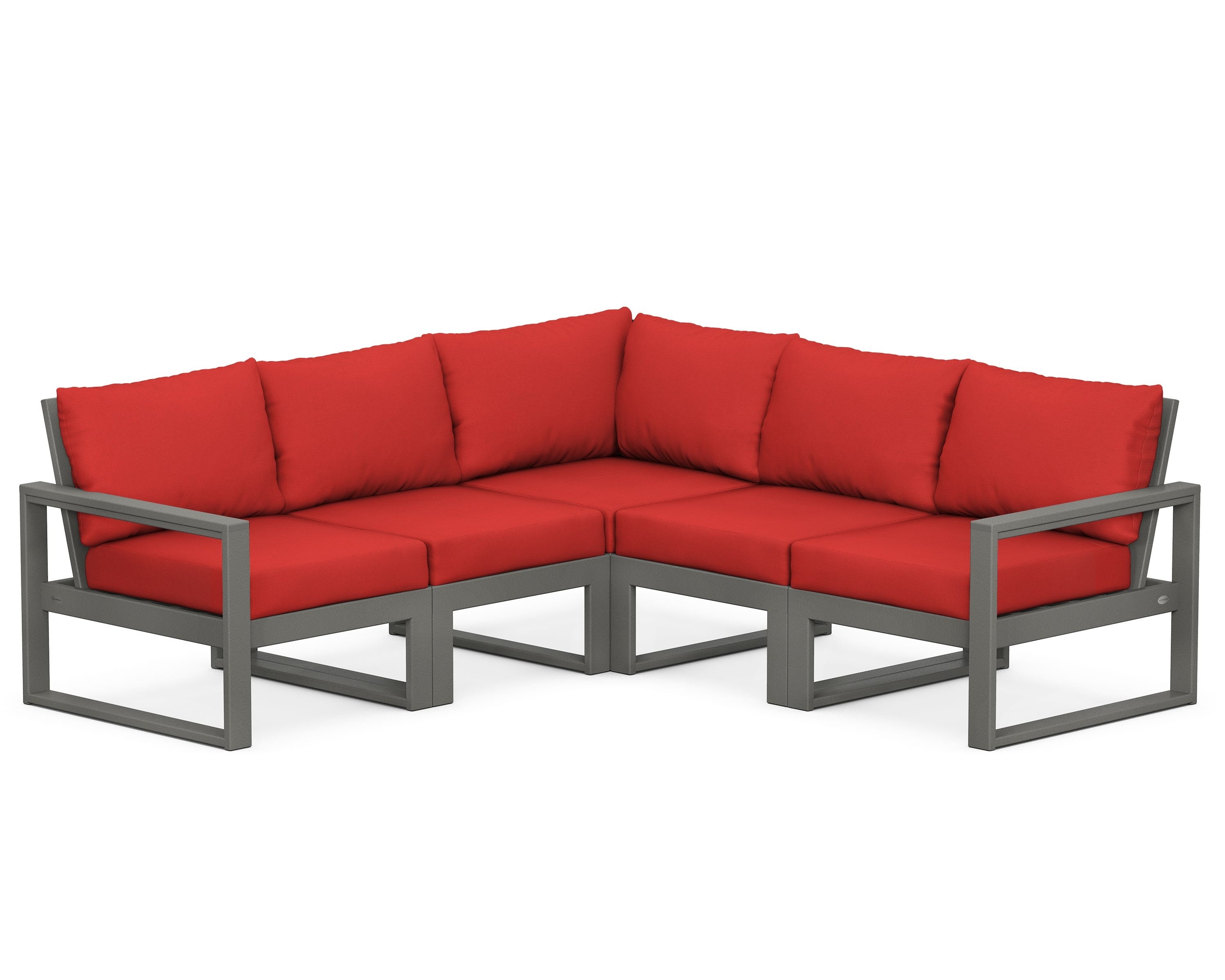 POLYWOOD® EDGE 5-Piece Modular Deep Seating Set in Slate Grey / Crimson Linen