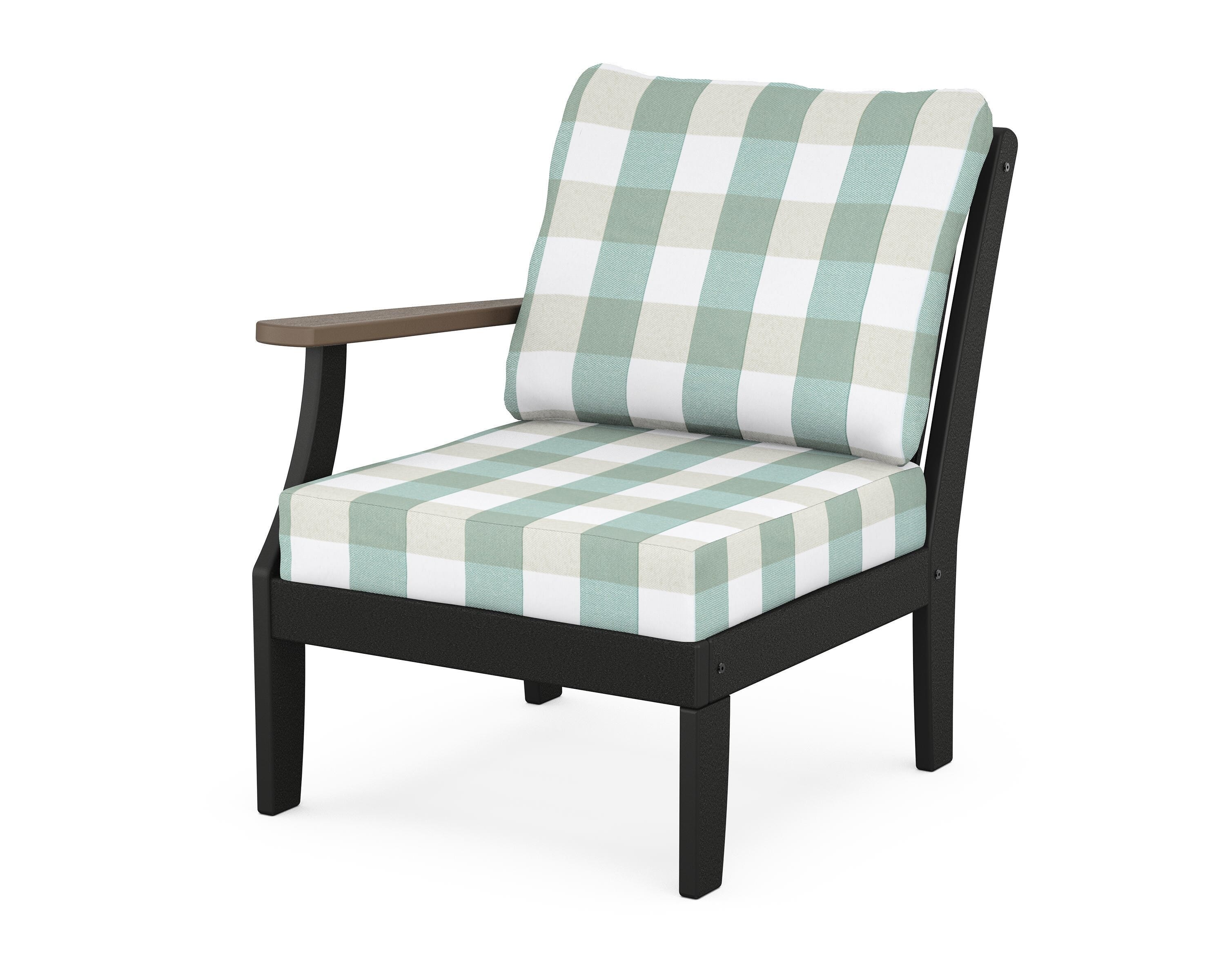 POLYWOOD® Braxton Modular Left Arm Chair in Black / Kona / Buffalo Plaid Glacier Spa