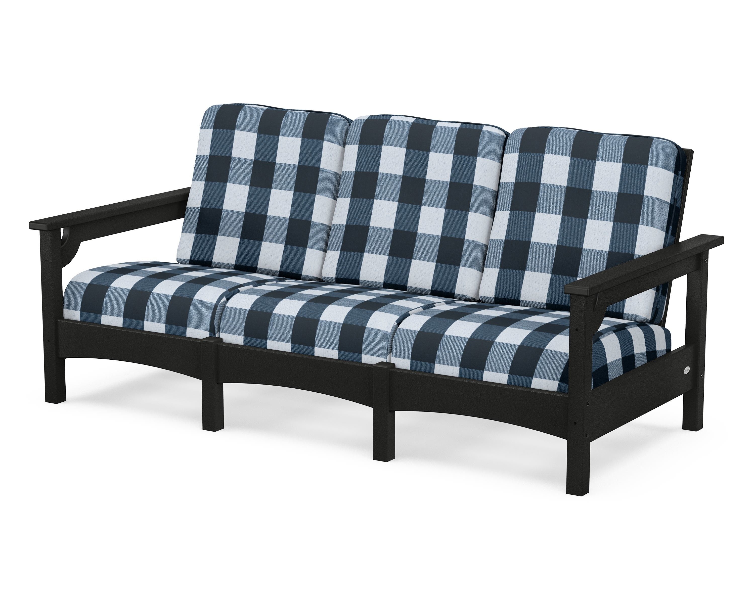 POLYWOOD® Club Sofa in Black / Buffalo Plaid Marine Indigo