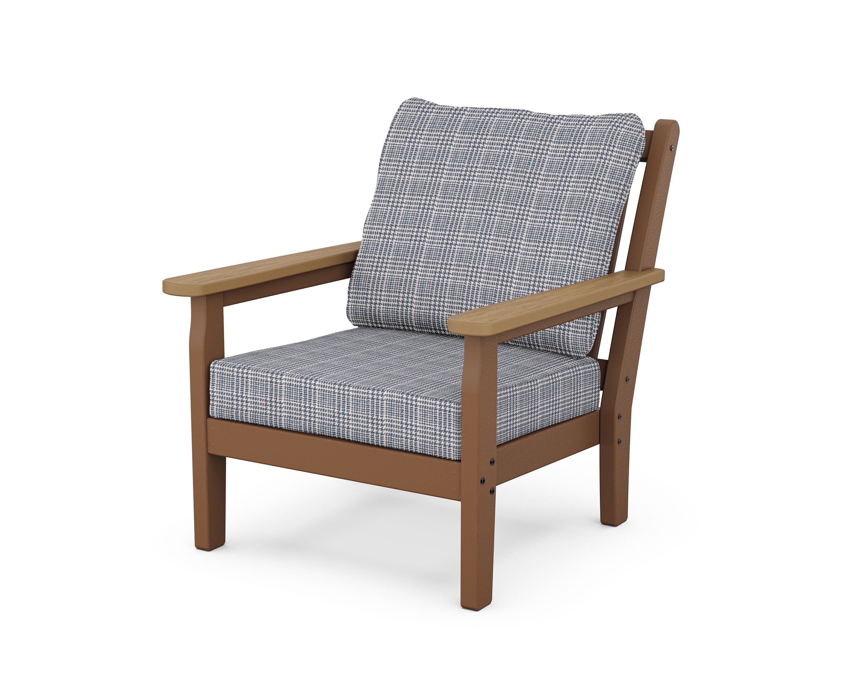 POLYWOOD® Chippendale Deep Seating Chair in Teak / Natural / Houndstooth Sky Blue