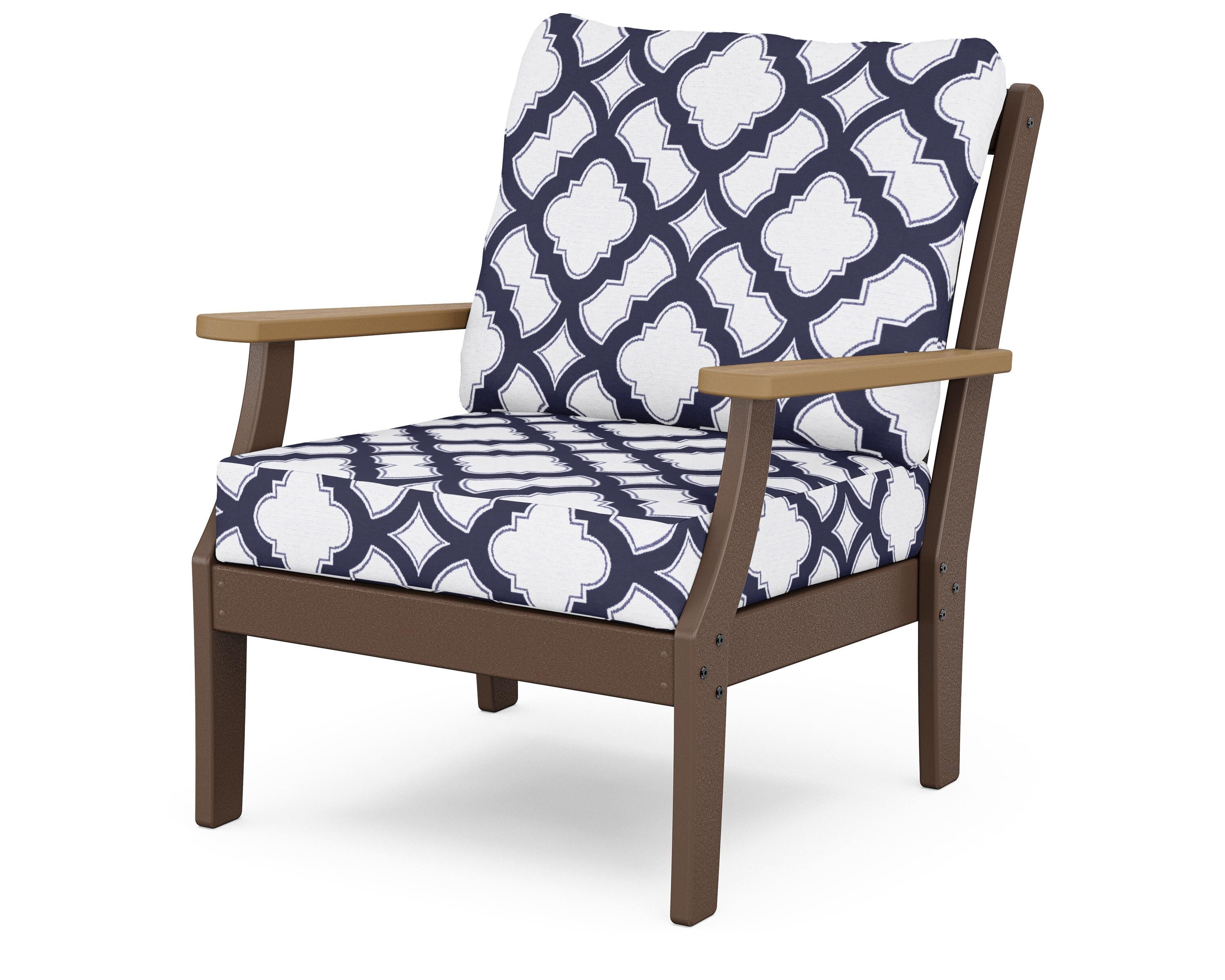 POLYWOOD® Braxton Deep Seating Chair in Mahogany / Natural / Trellis Navy