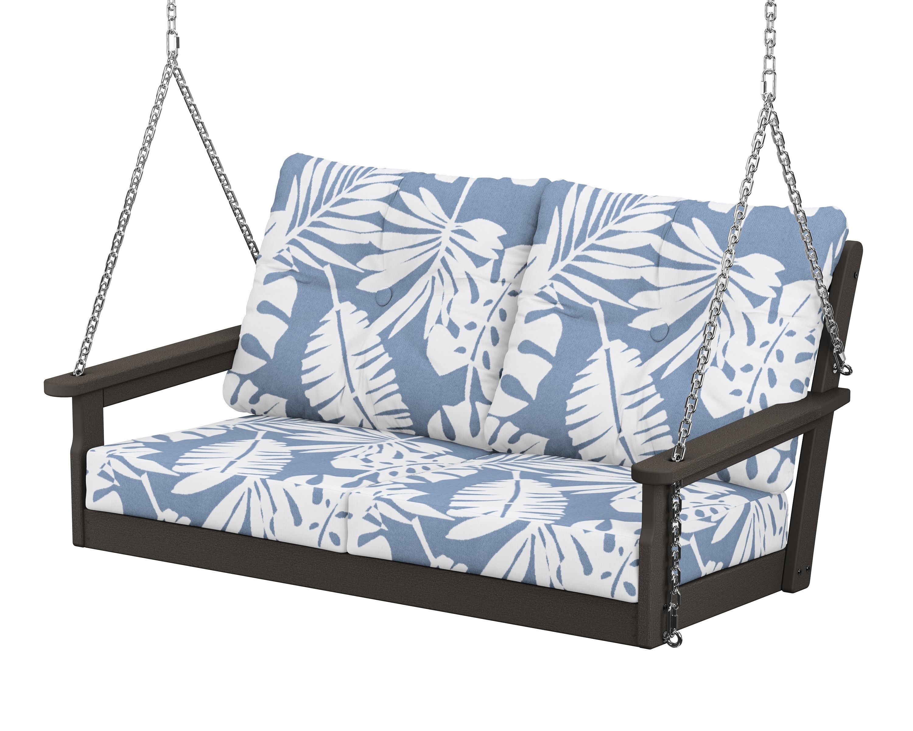 POLYWOOD® Vineyard Deep Seating Swing in Vintage Coffee / Leaf Sky Blue