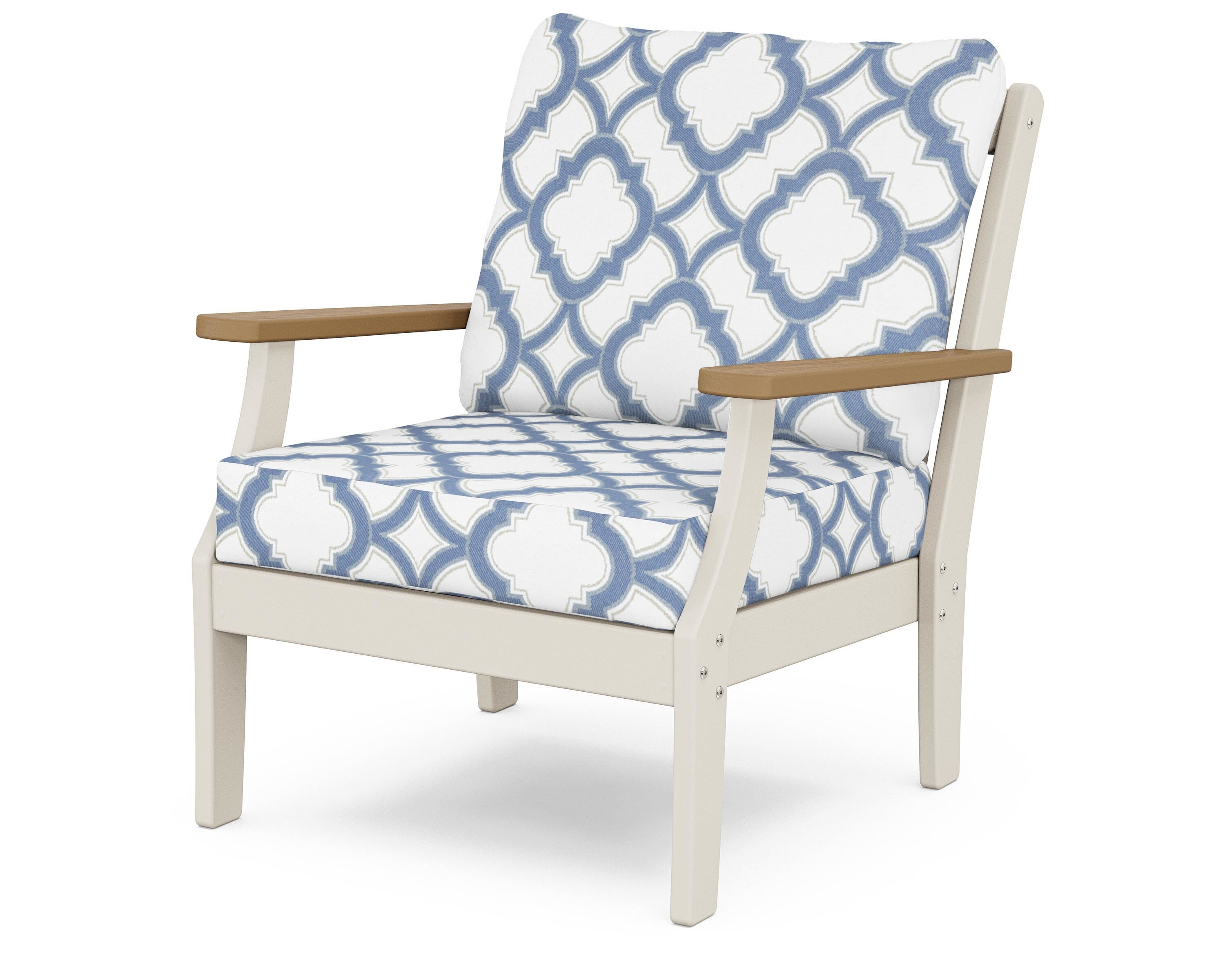 POLYWOOD® Braxton Deep Seating Chair in Sand / Natural / Trellis Sky Blue
