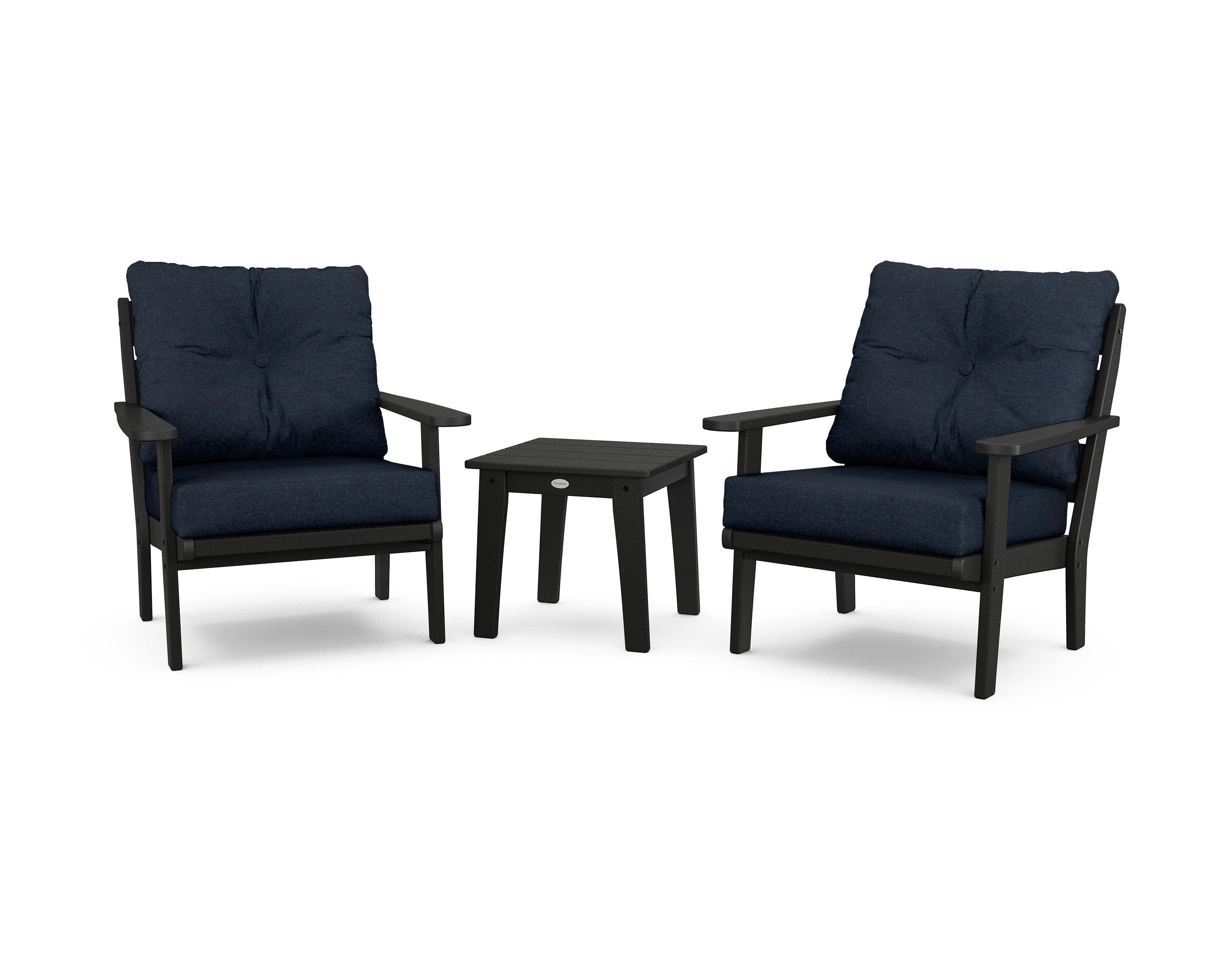 POLYWOOD® Lakeside 3-Piece Deep Seating Chair Set in Black / Marine Indigo