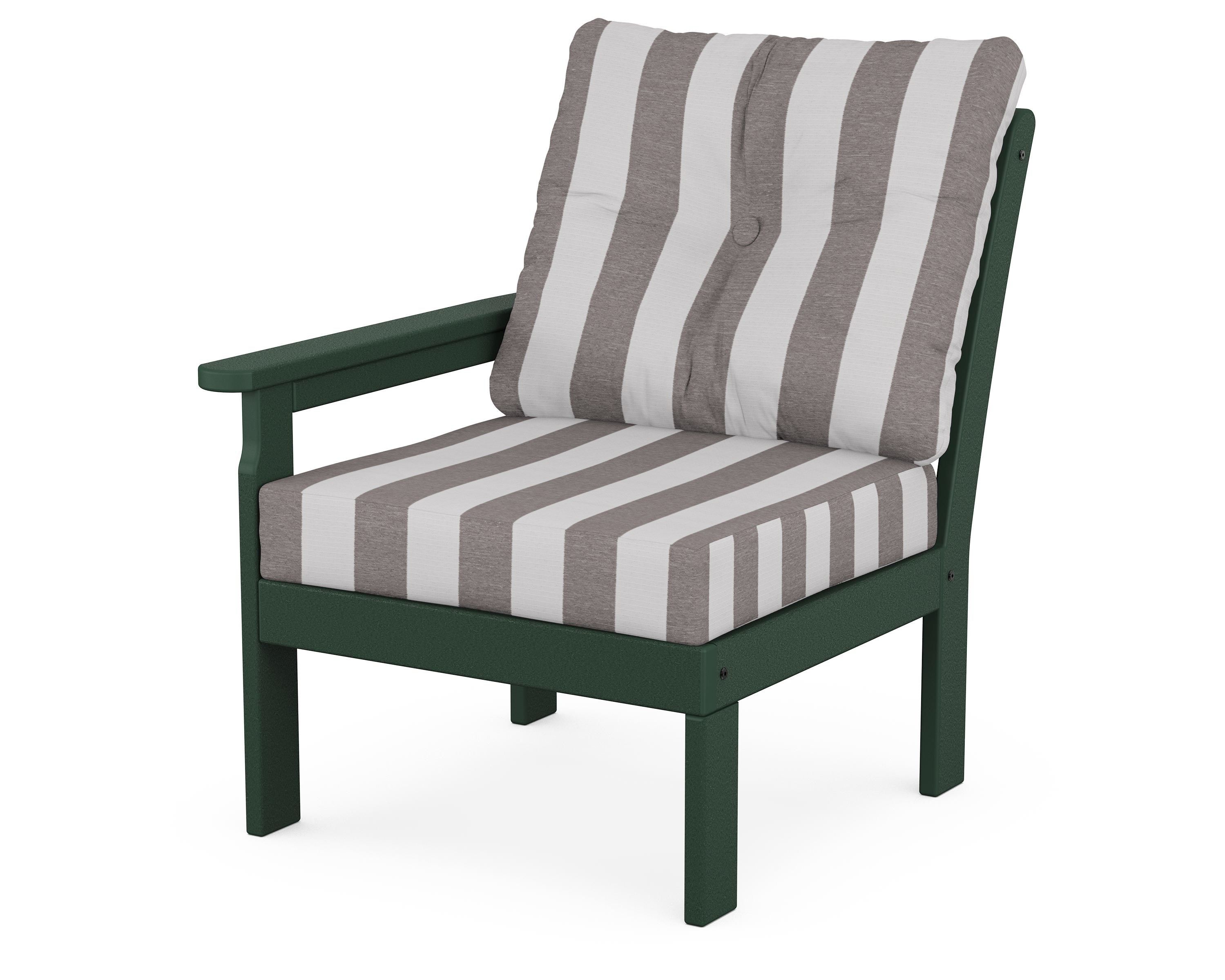 POLYWOOD® Vineyard Modular Left Arm Chair in Green / Cabana Stripe Grey Mist