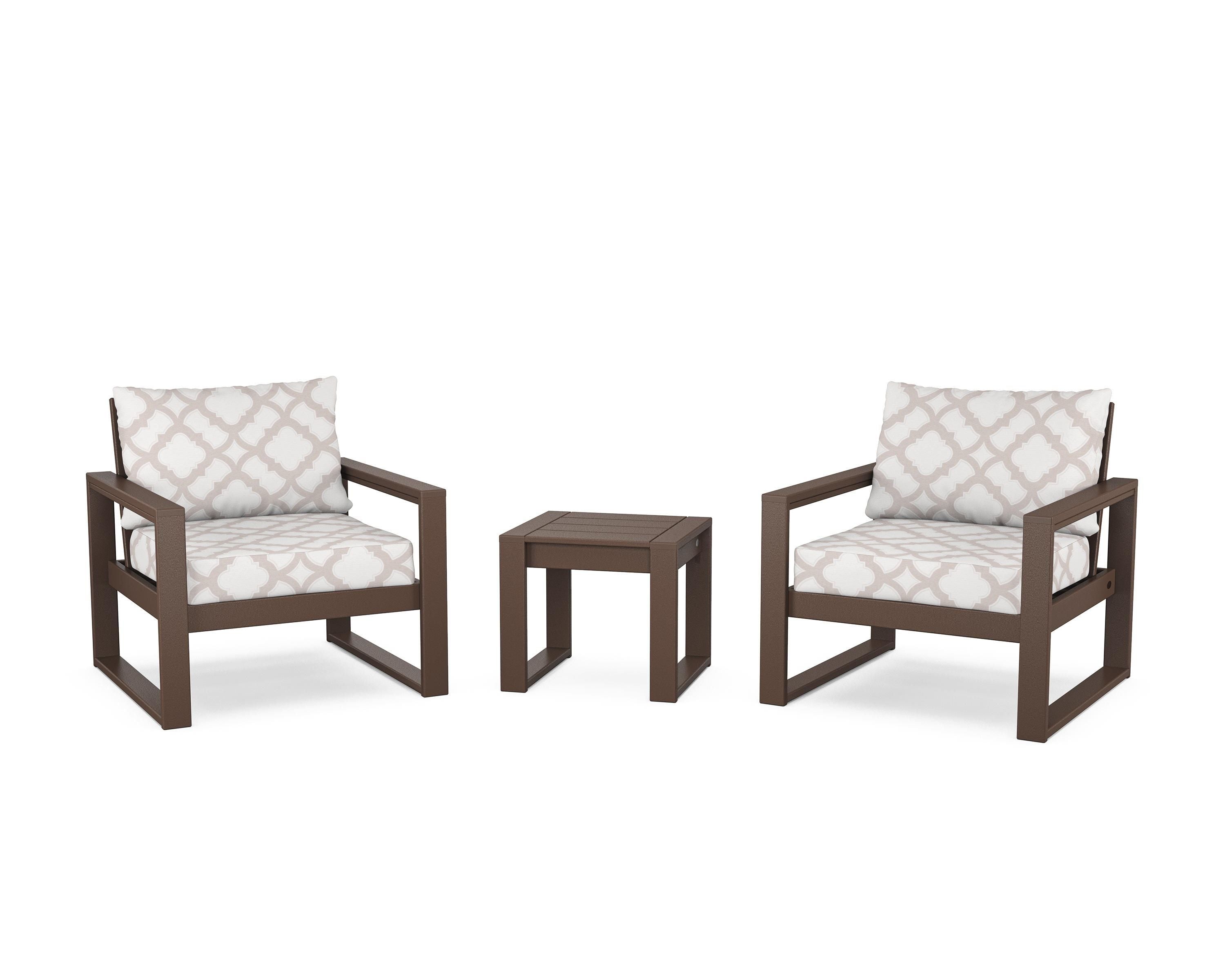POLYWOOD® EDGE Sectional 3-Piece Deep Seating Set in Mahogany / Trellis Dune Burlap