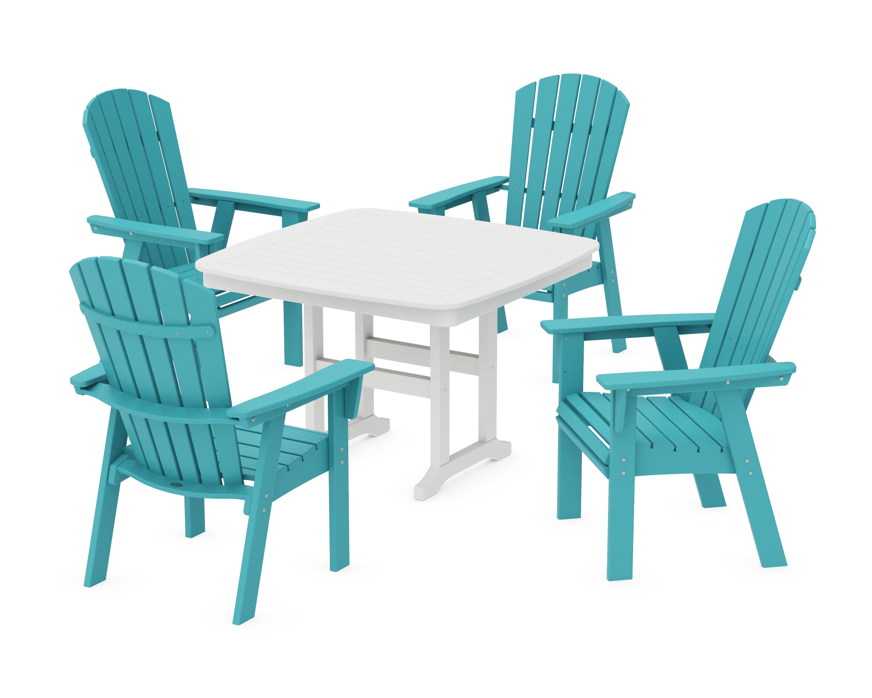 POLYWOOD® Nautical Curveback Adirondack 5-Piece Dining Set in Aruba / White