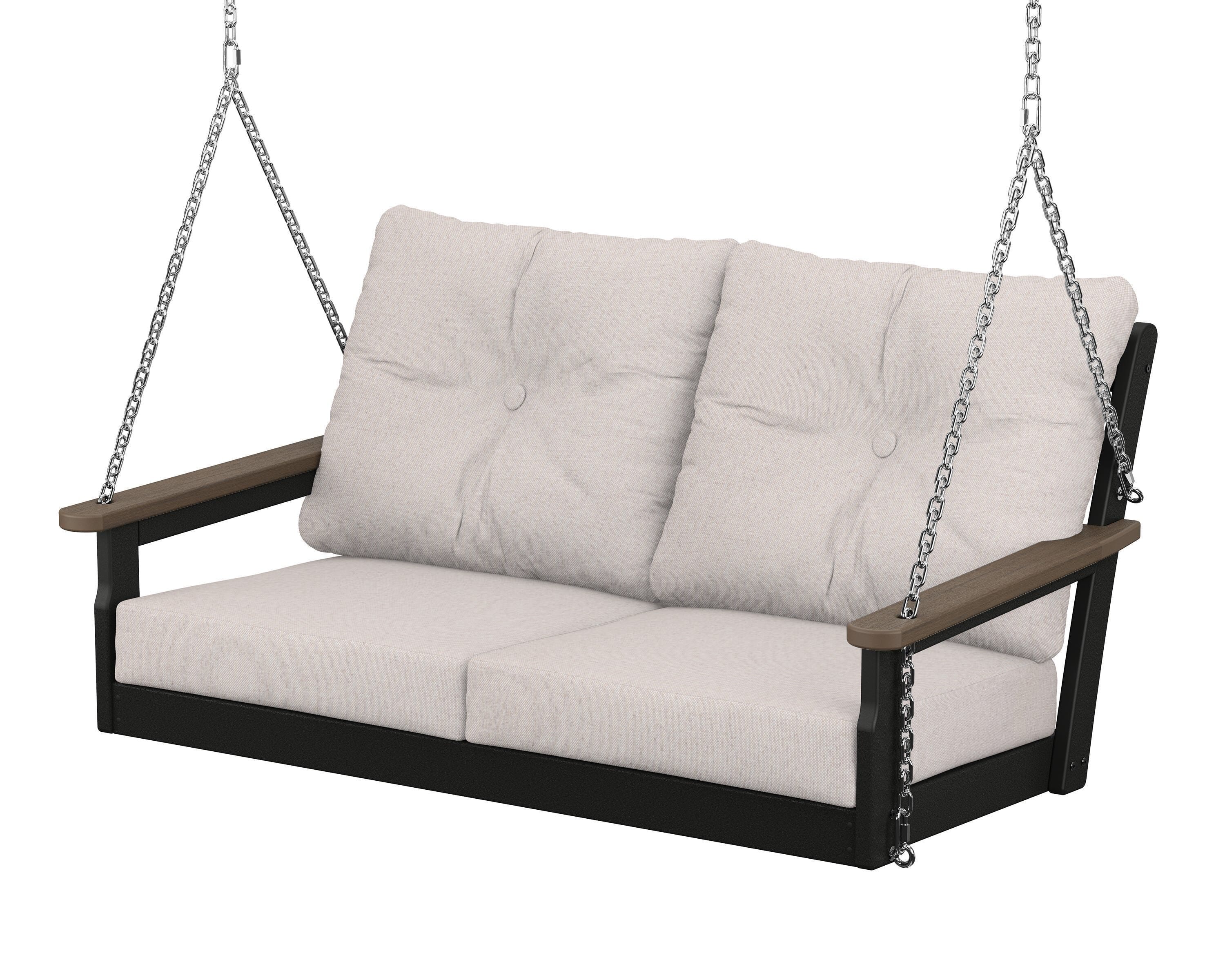POLYWOOD® Vineyard Deep Seating Swing in Black / Kona / Dune Burlap