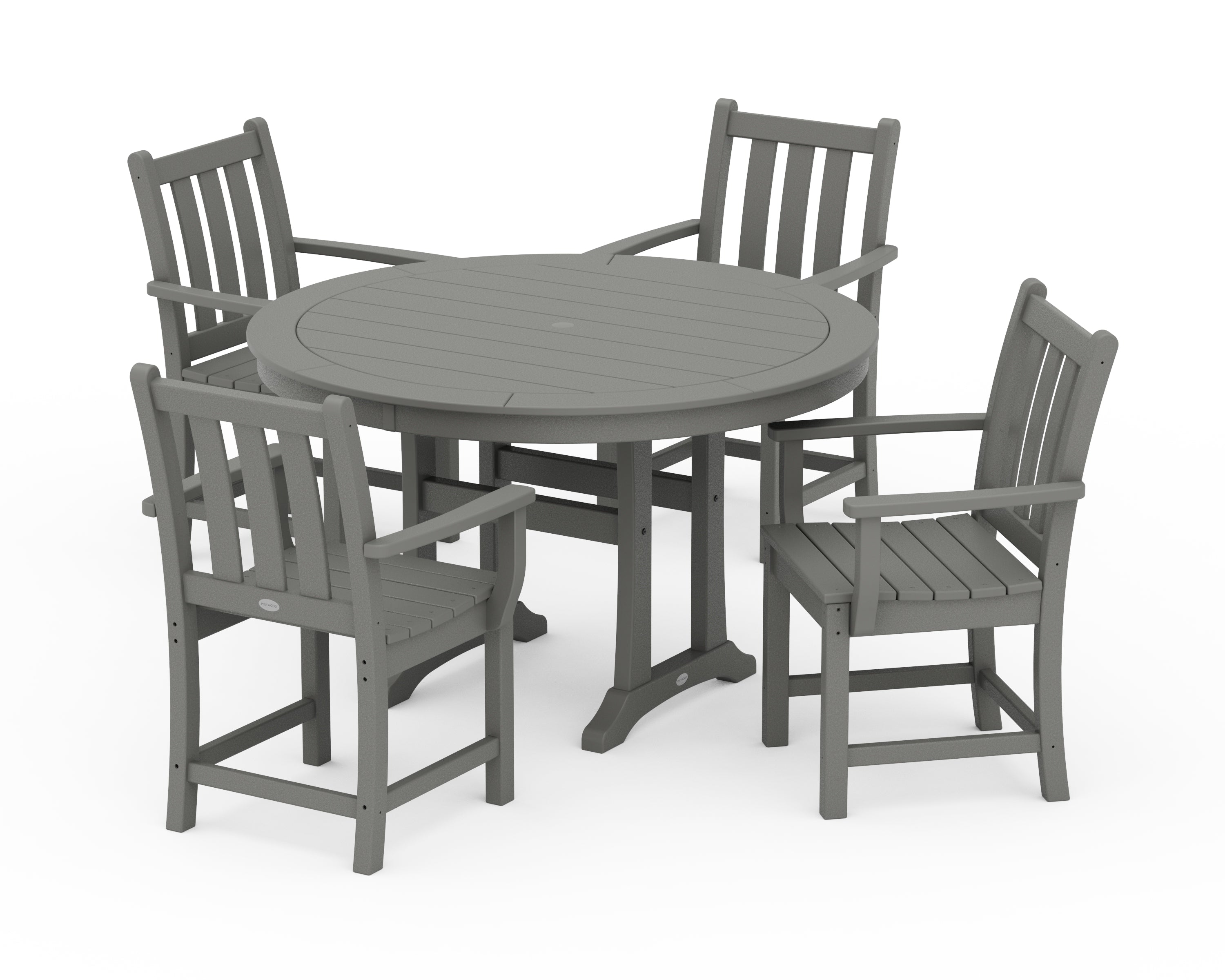 POLYWOOD® Traditional Garden 5-Piece Round Dining Set with Trestle Legs in Slate Grey