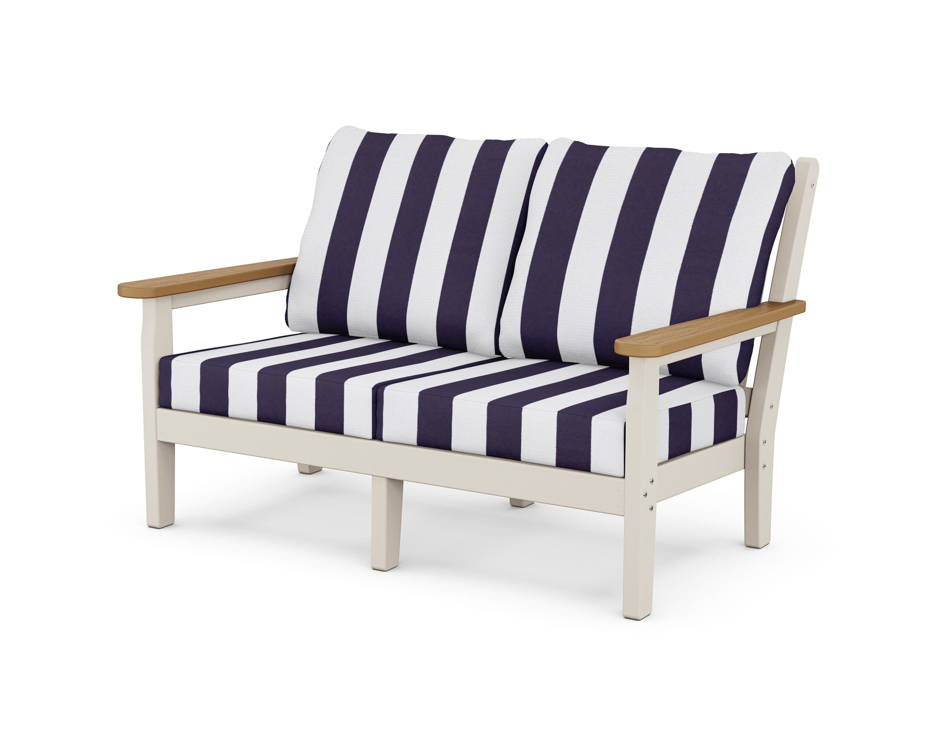 POLYWOOD® Chippendale Deep Seating Loveseat in Sand / Natural / Cabana Stripe Navy