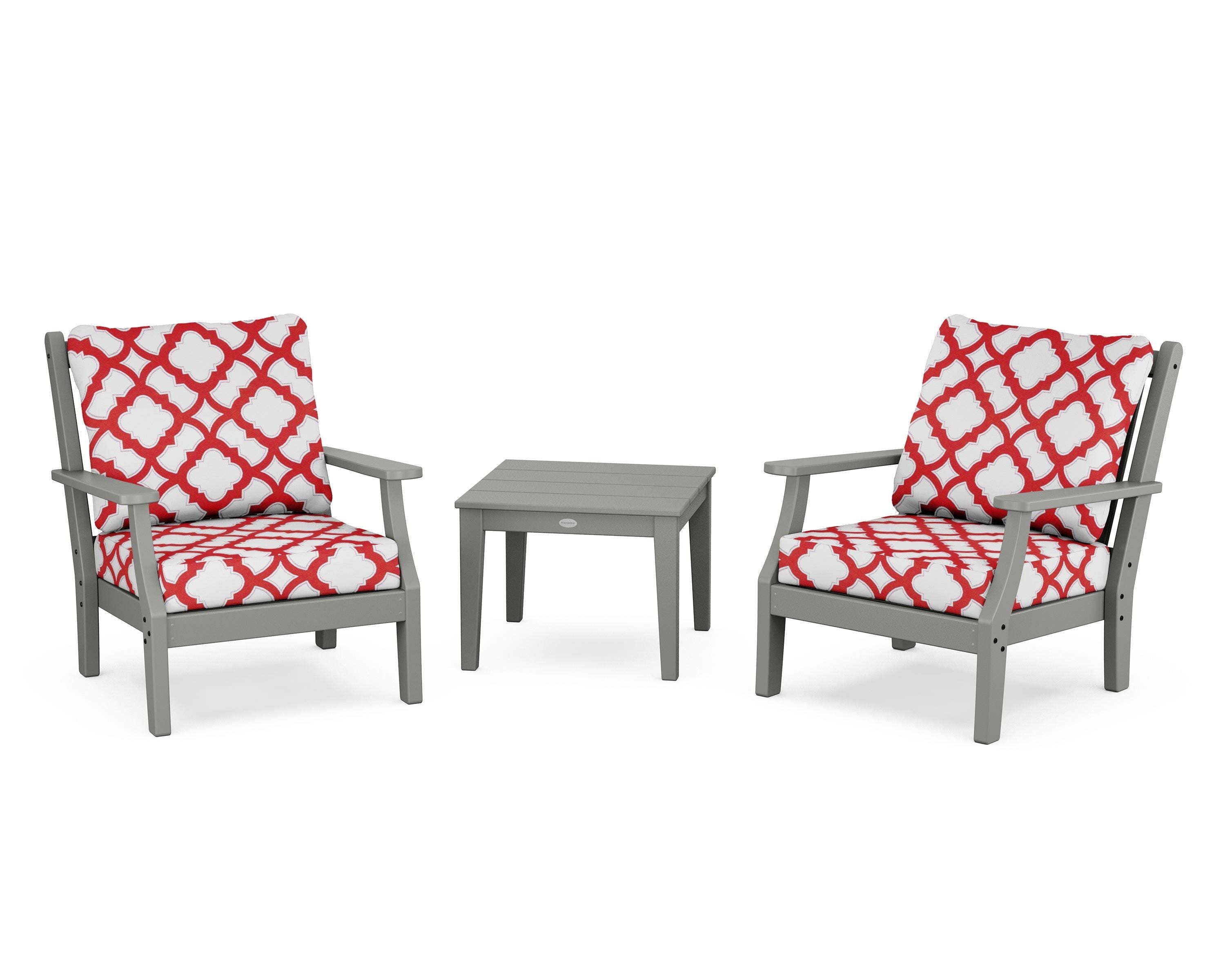 Country Living Wovendale 3-Piece Deep Seating Set in Slate Grey / Trellis Crimson