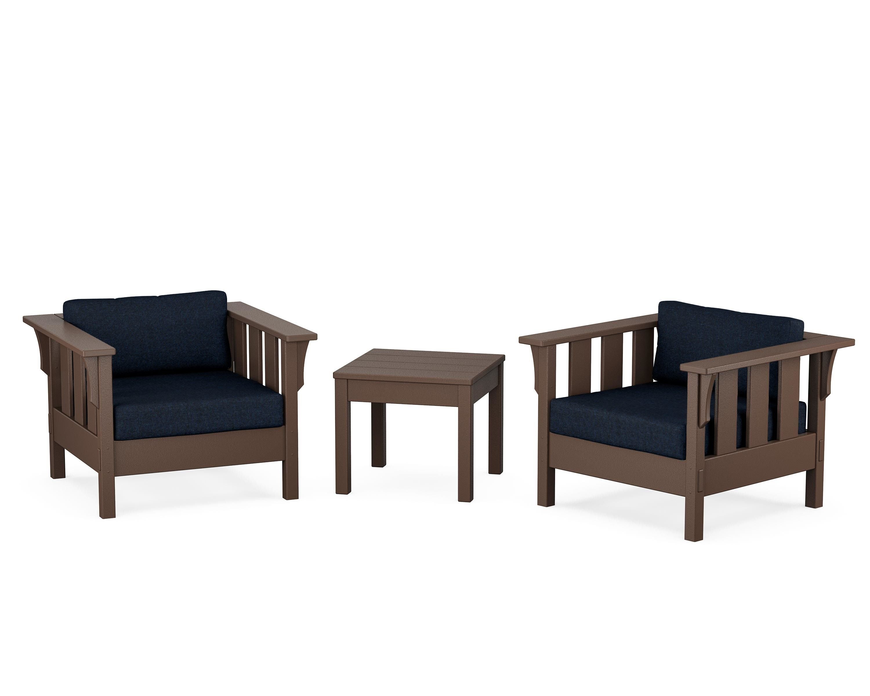 Martha Stewart by POLYWOOD® Acadia 3-Piece Deep Seating Set in Mahogany / Marine Indigo