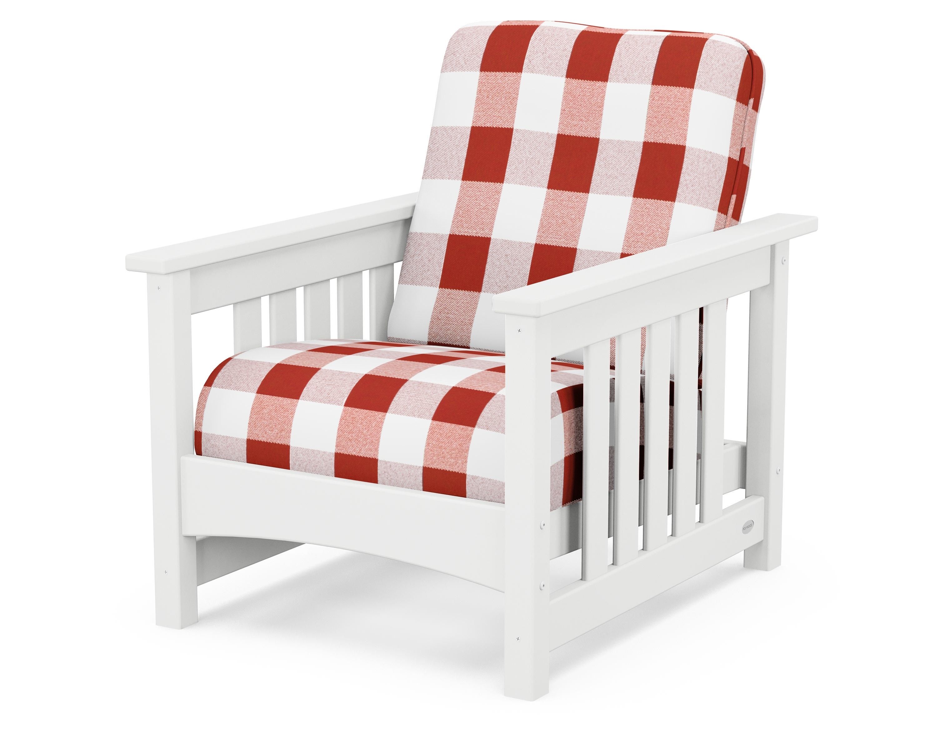 POLYWOOD® Club Mission Chair in White / Buffalo Plaid Crimson