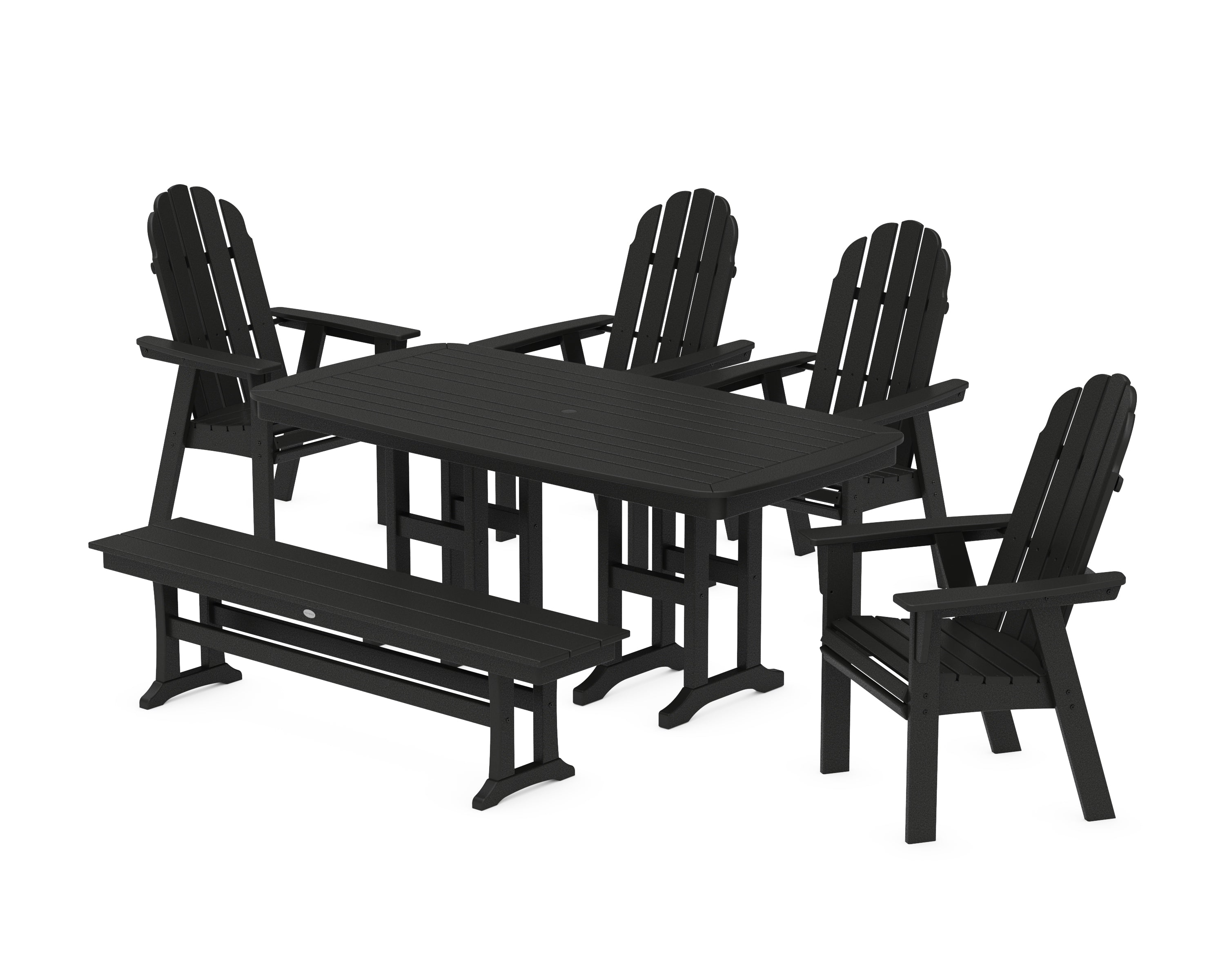 POLYWOOD® Vineyard Curveback Adirondack Chair 6-Piece Dining Set with Bench in Black