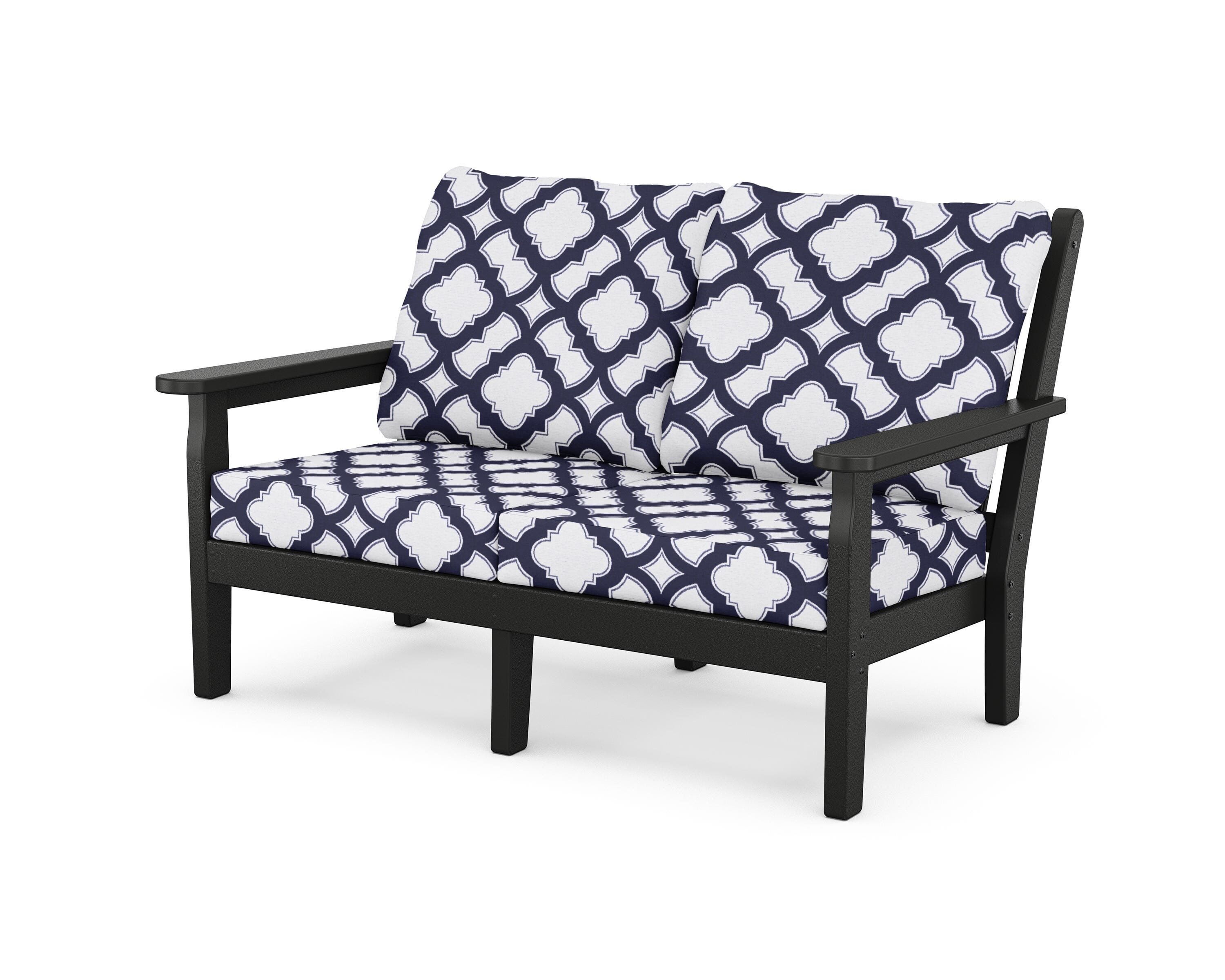 POLYWOOD® Chippendale Deep Seating Loveseat in Black / Trellis Navy