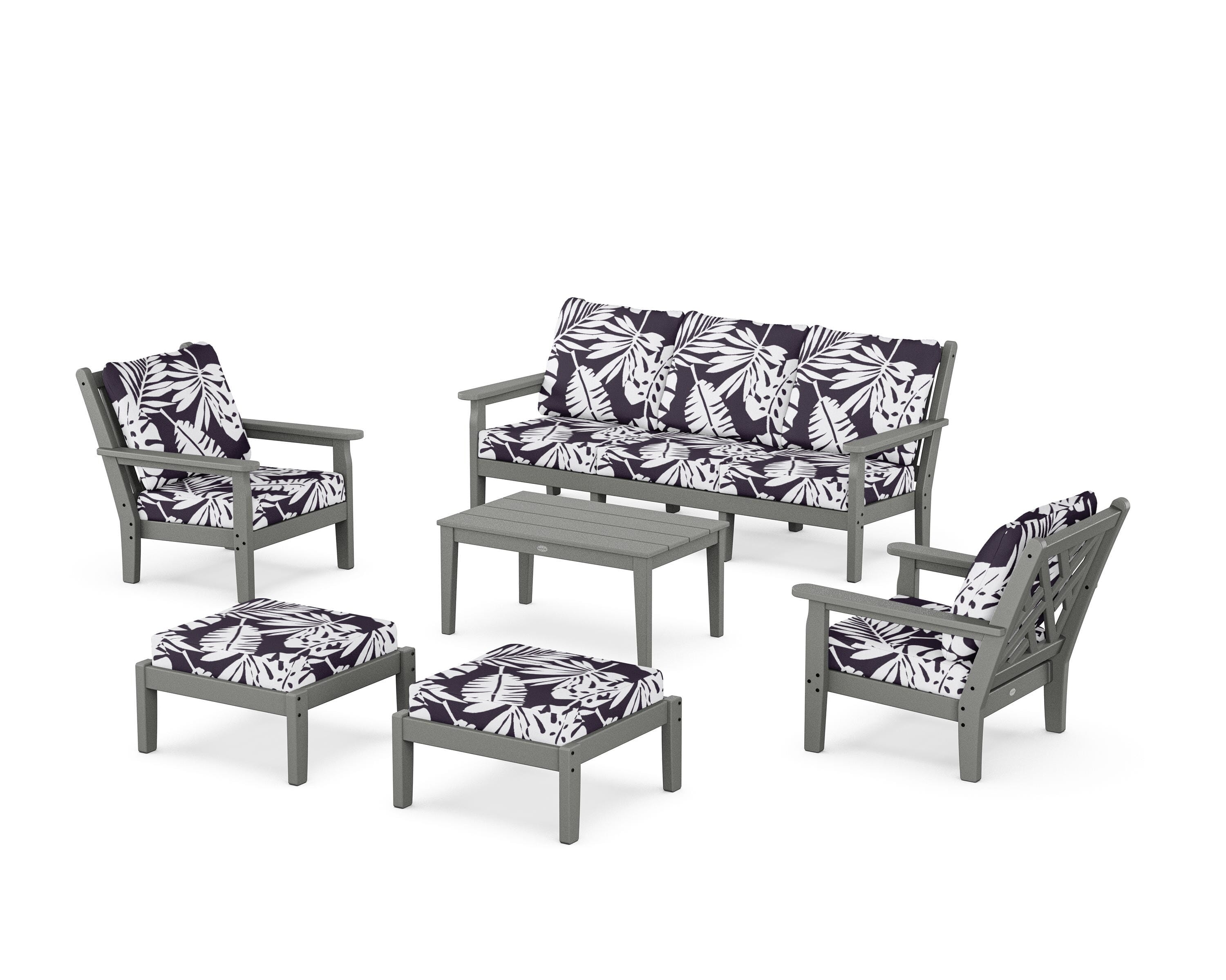 POLYWOOD® Chippendale 6-Piece Lounge Sofa Set in Slate Grey / Leaf Navy