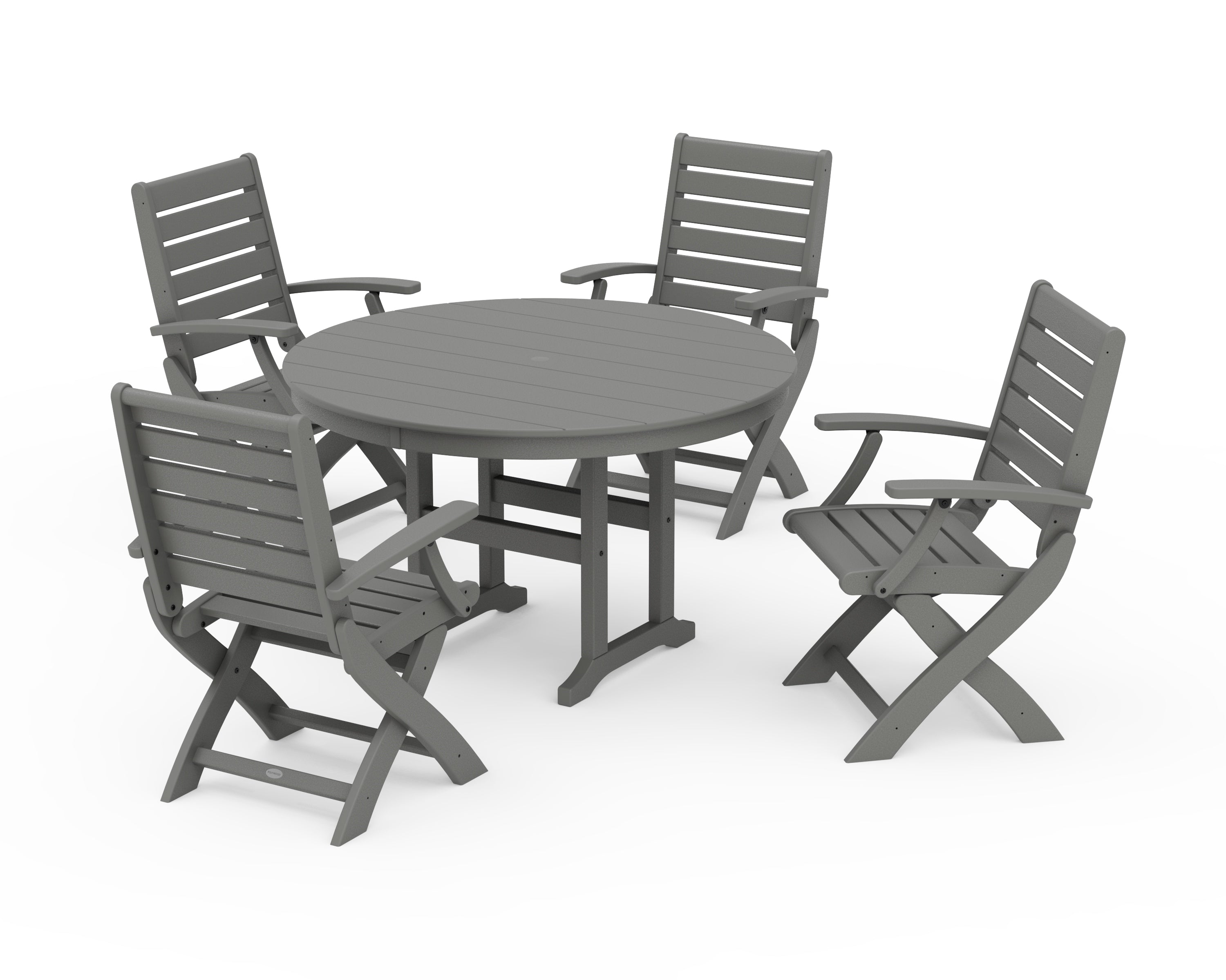 POLYWOOD® Signature Folding Chair 5-Piece Round Farmhouse Dining Set in Slate Grey