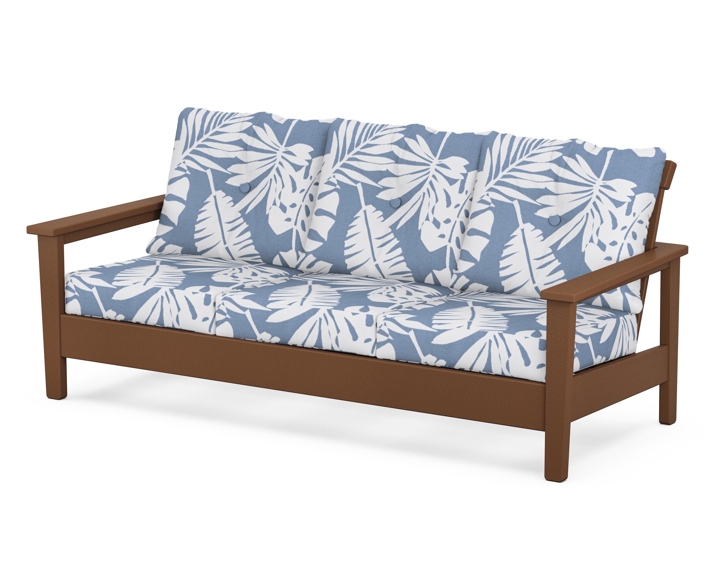 POLYWOOD® Prescott Deep Seating Sofa in Teak / Leaf Sky Blue