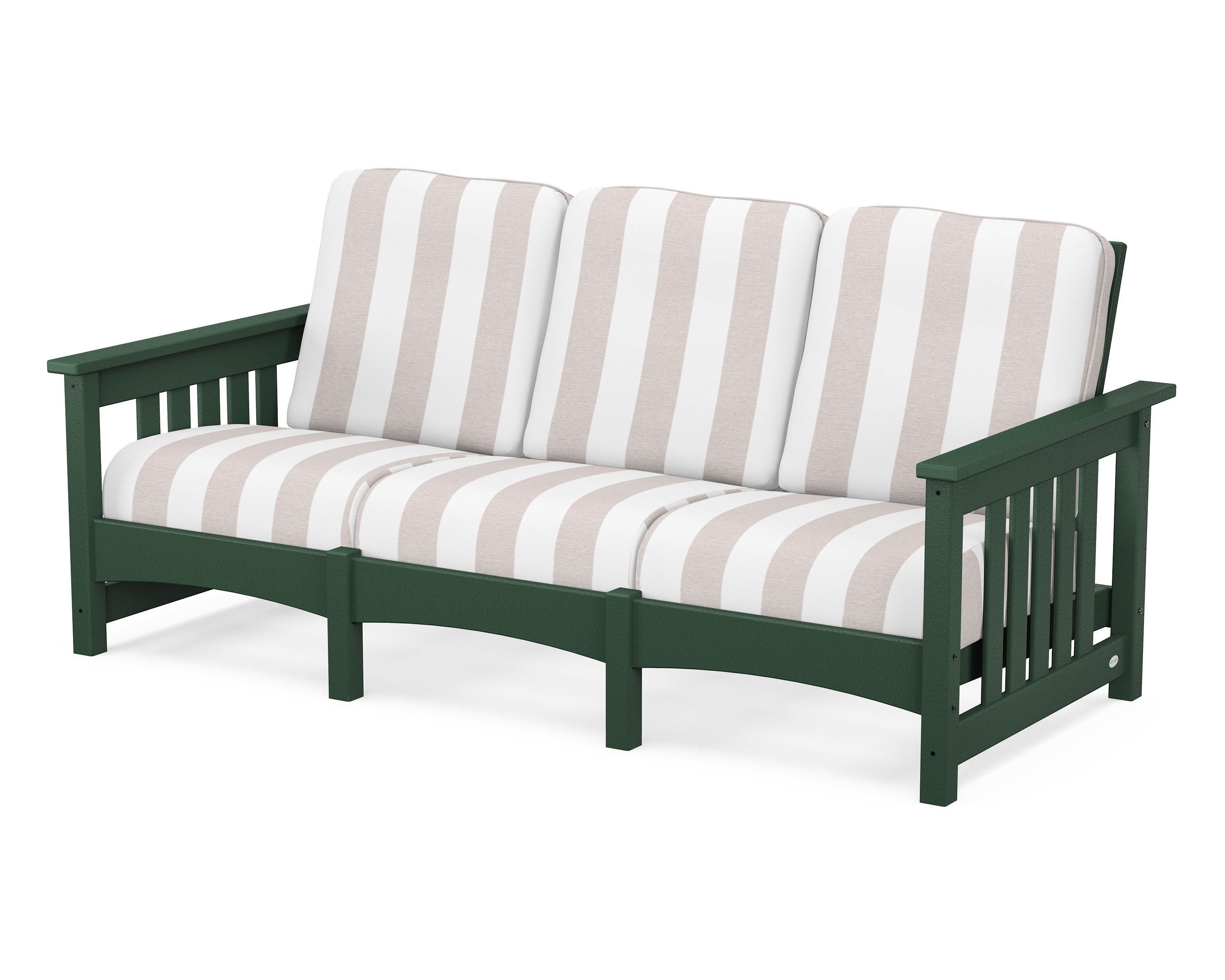 POLYWOOD® Club Mission Sofa in Green / Cabana Stripe Dune Burlap