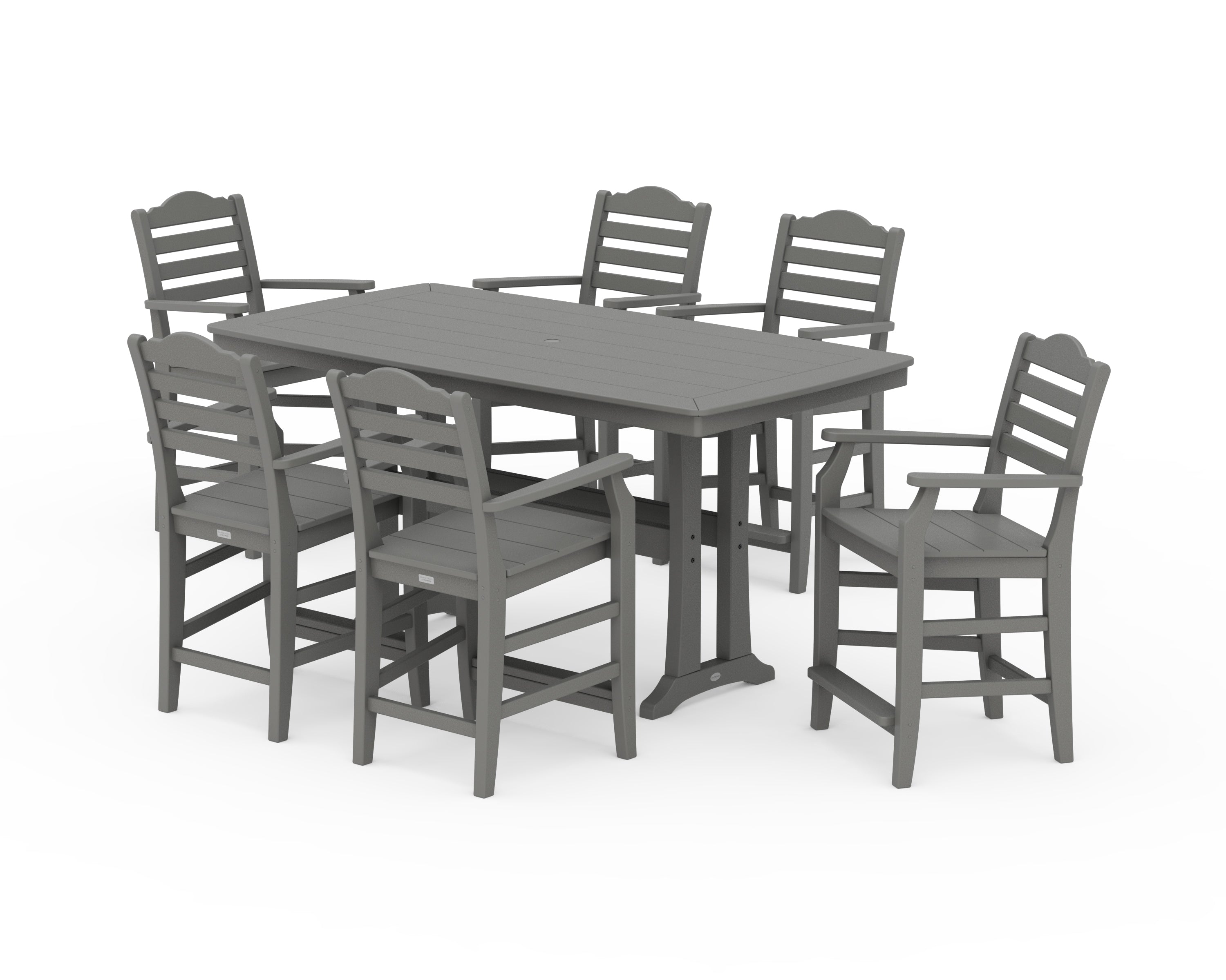 Draper James™ by POLYWOOD® Savannah Arm Chair 7-Piece Counter Set with Trestle Legs in Slate Grey