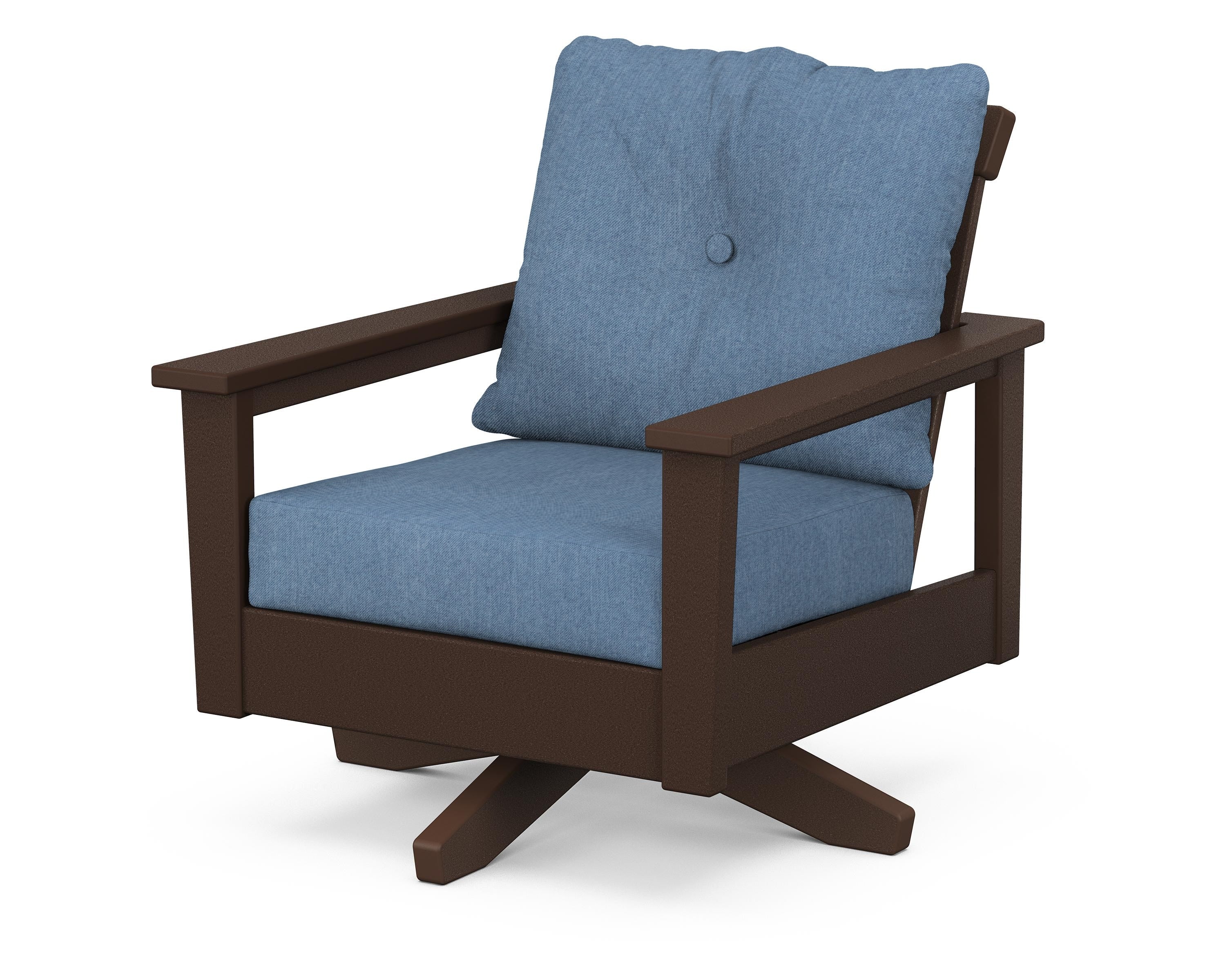POLYWOOD® Prescott Deep Seating Swivel Chair in Mahogany / Sky Blue