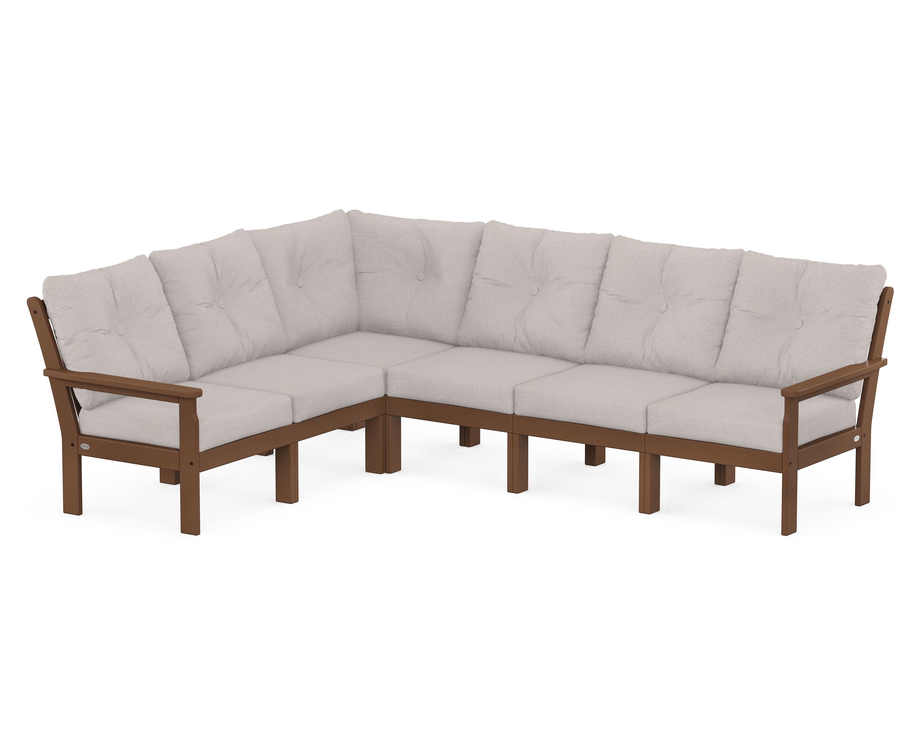 POLYWOOD® Vineyard 6-Piece Sectional in Teak / Dune Burlap