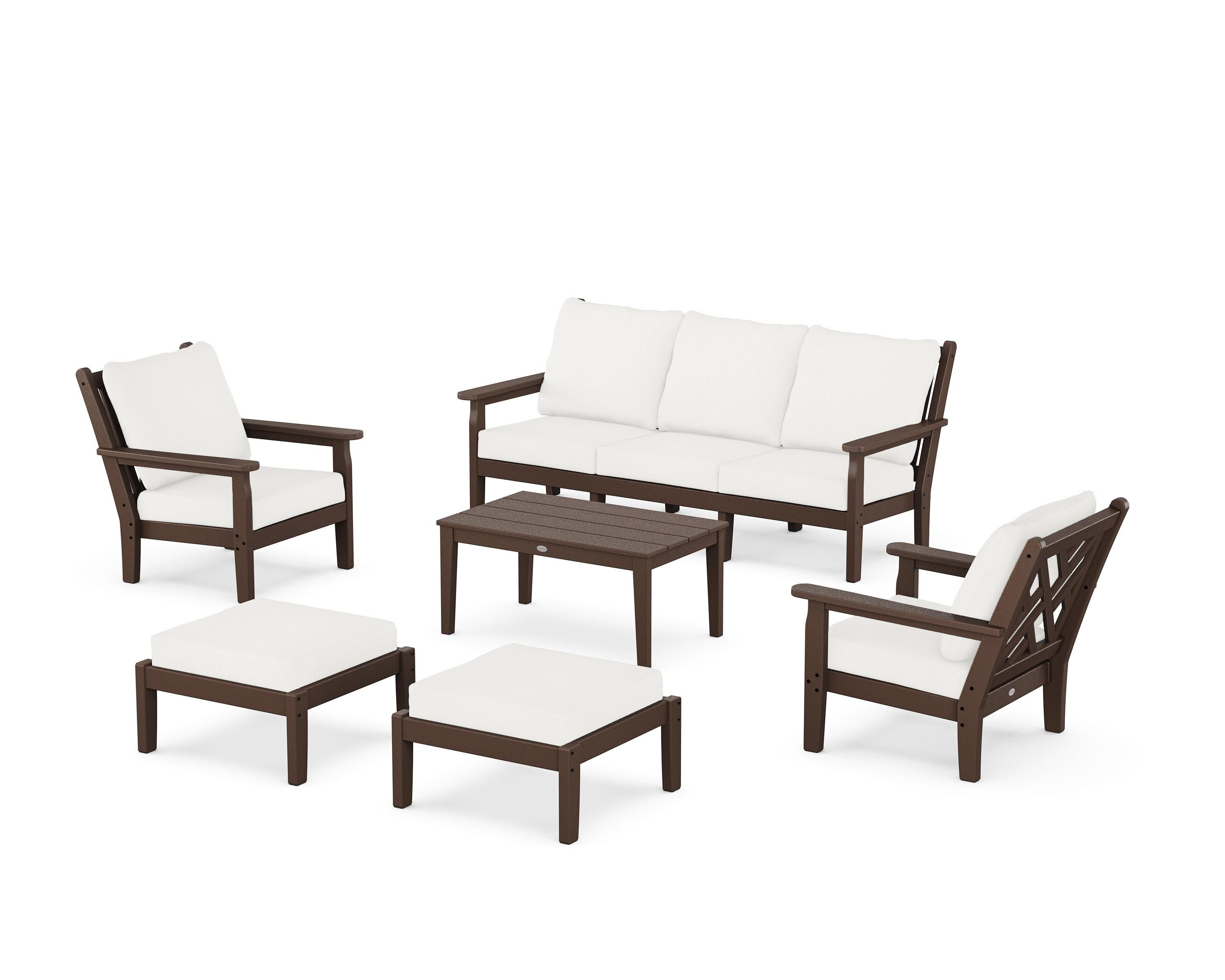 POLYWOOD® Chippendale 6-Piece Lounge Sofa Set in Mahogany / Natural Linen