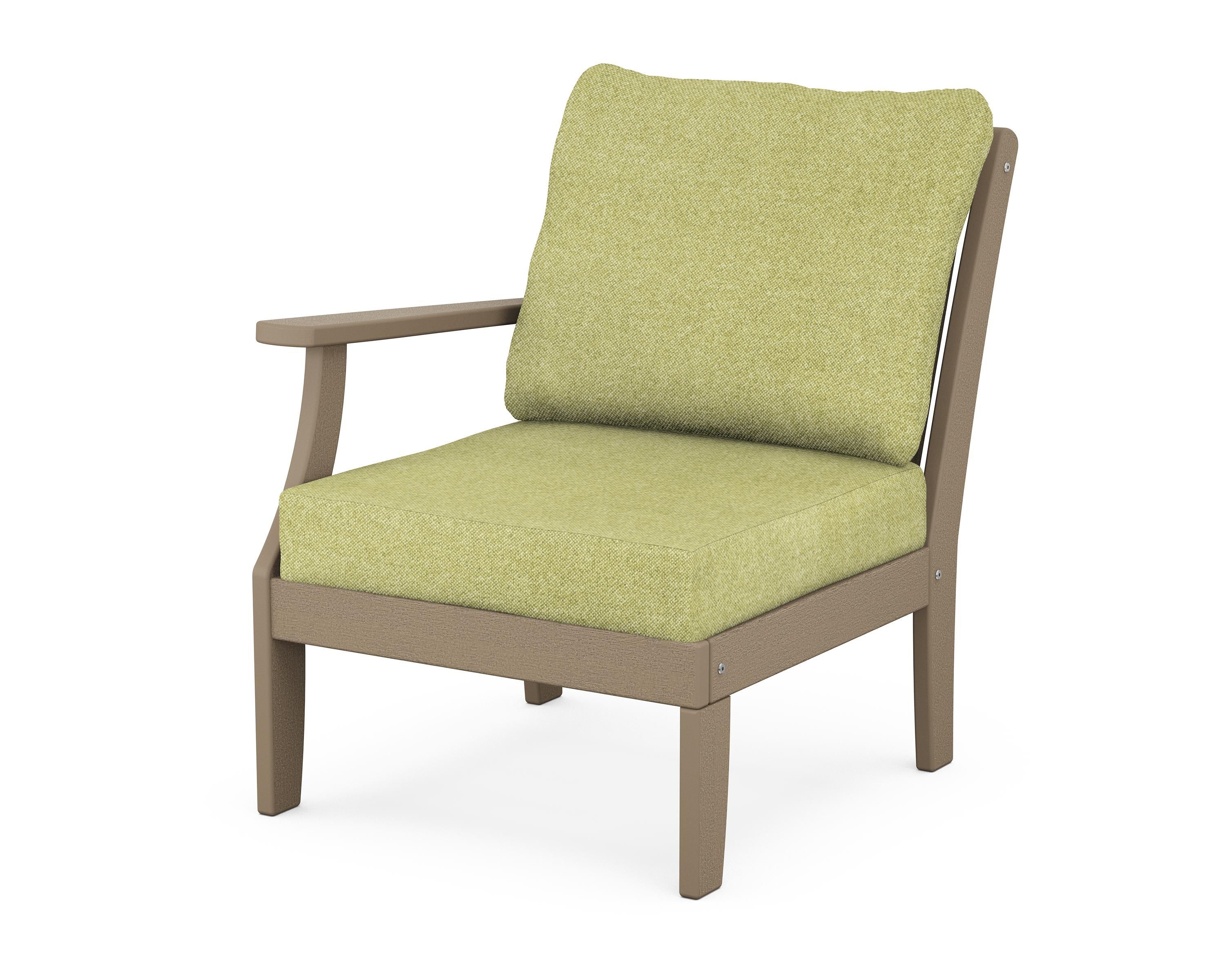 POLYWOOD® Braxton Modular Left Arm Chair in Vintage Sahara / Chartreuse Boucle