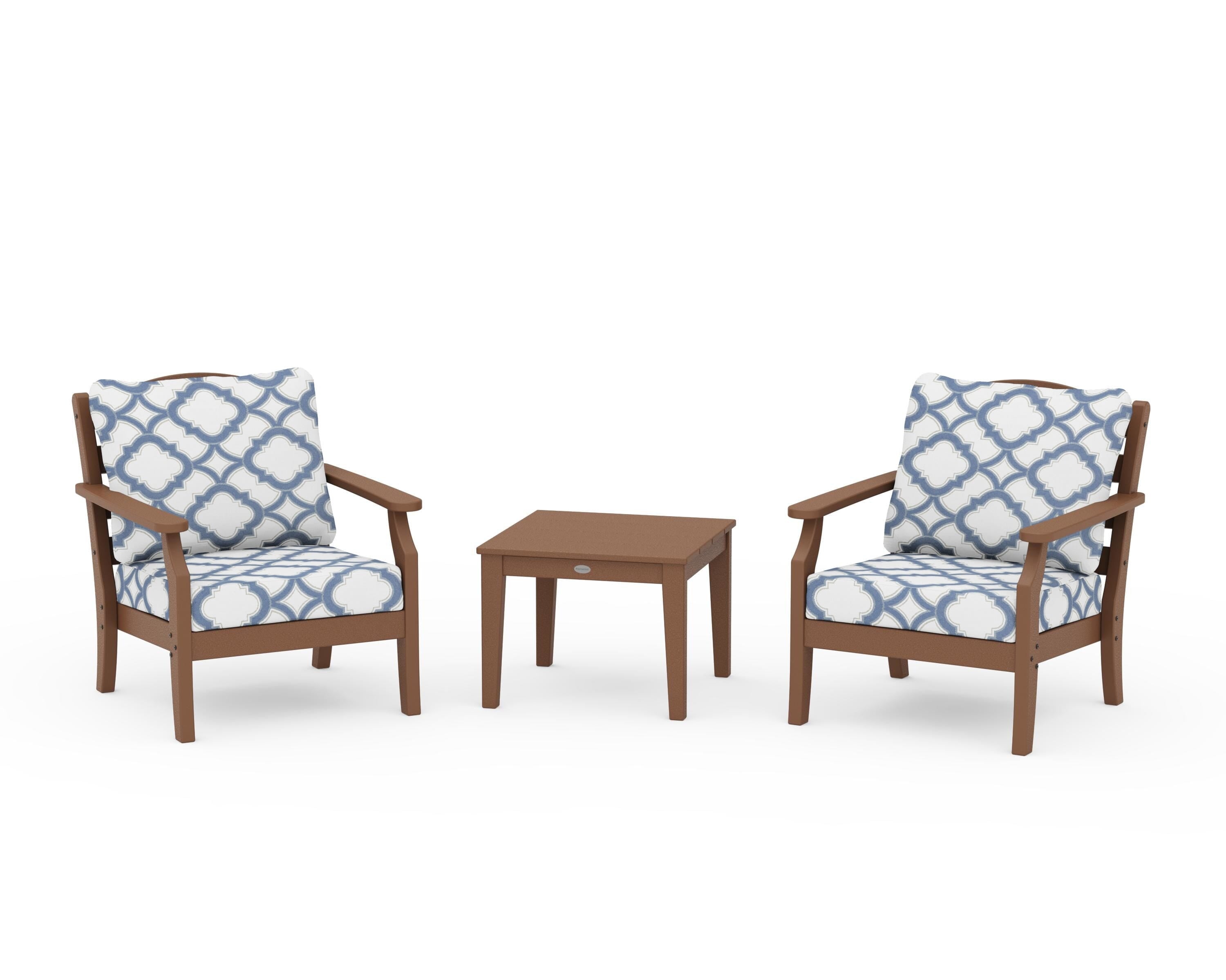 Draper James™ by POLYWOOD® Savannah 3-Piece Deep Seating Set in Teak / Trellis Sky Blue