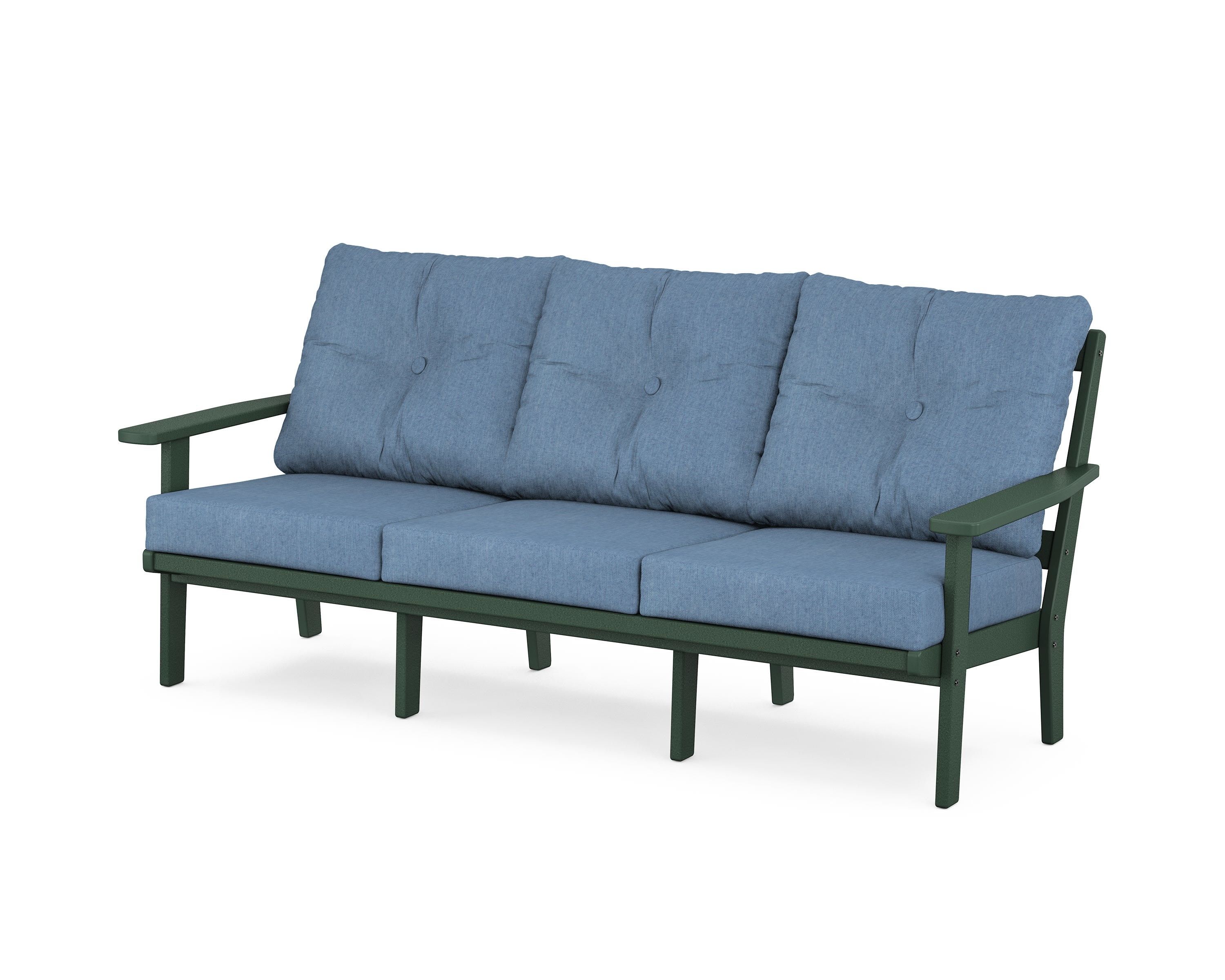 POLYWOOD® Oxford Deep Seating Sofa in Green / Sky Blue