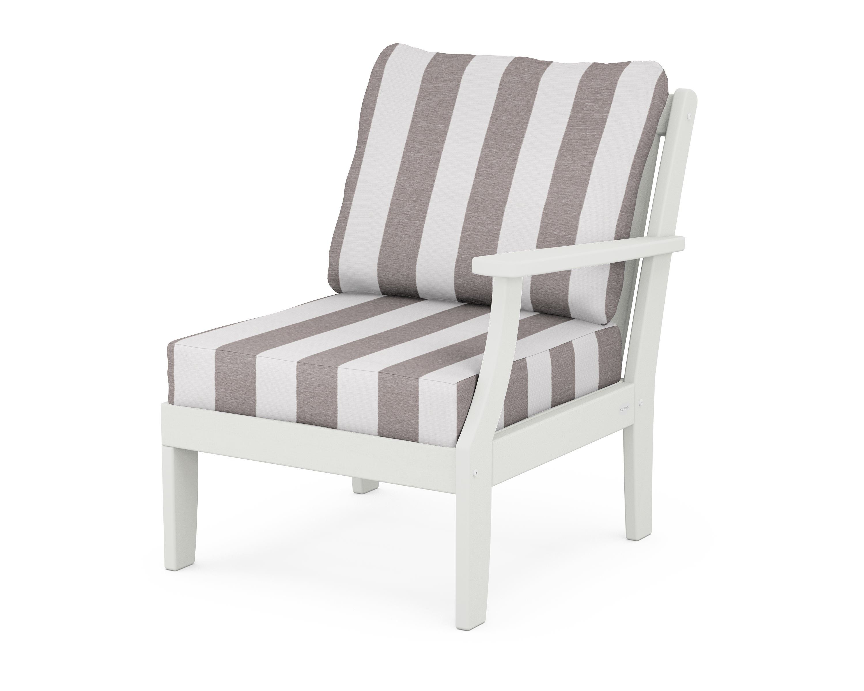 POLYWOOD® Braxton Modular Right Arm Chair in Vintage White / Cabana Stripe Grey Mist