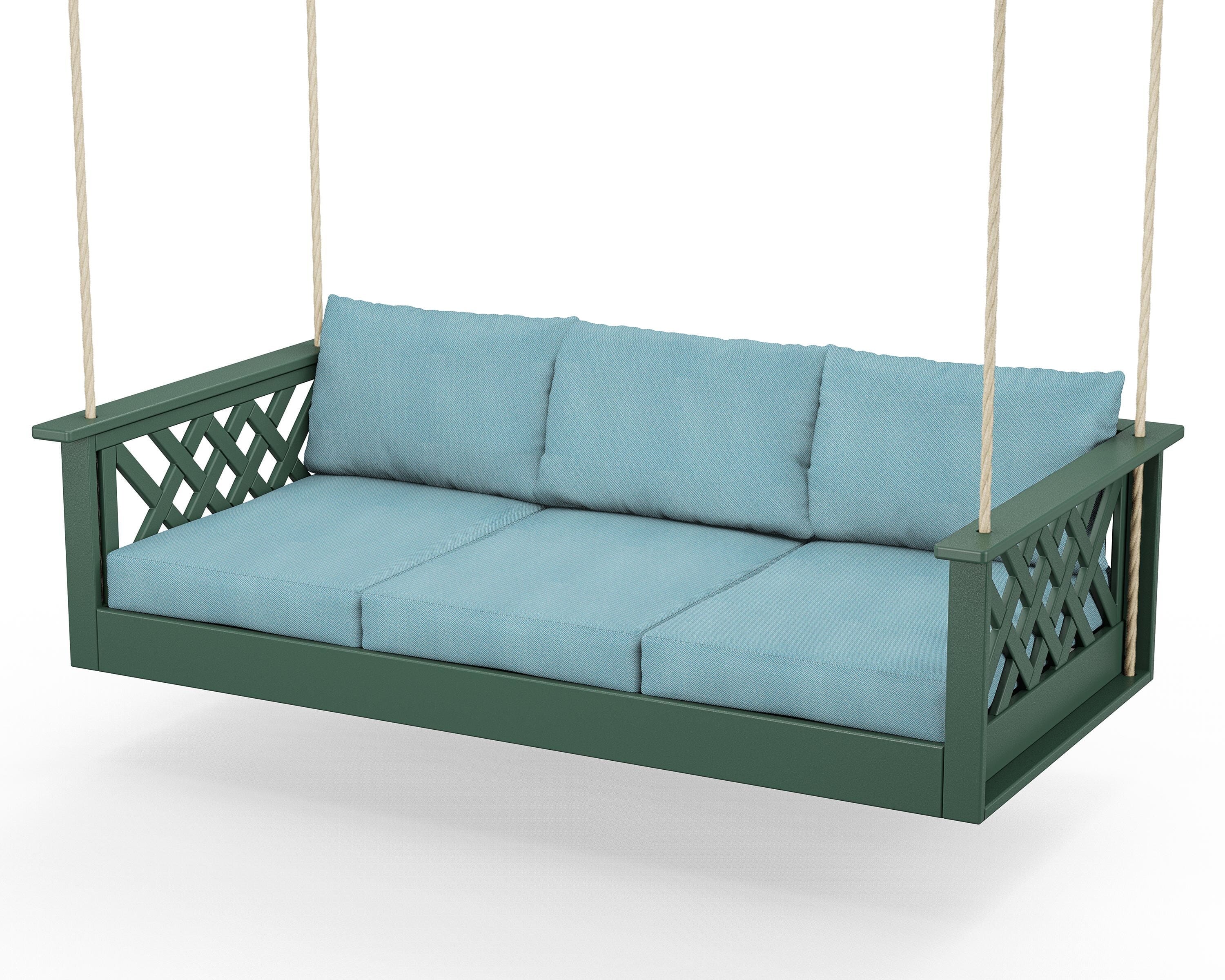 Country Living Wovendale Daybed Swing in Green / Lattice Sky Blue