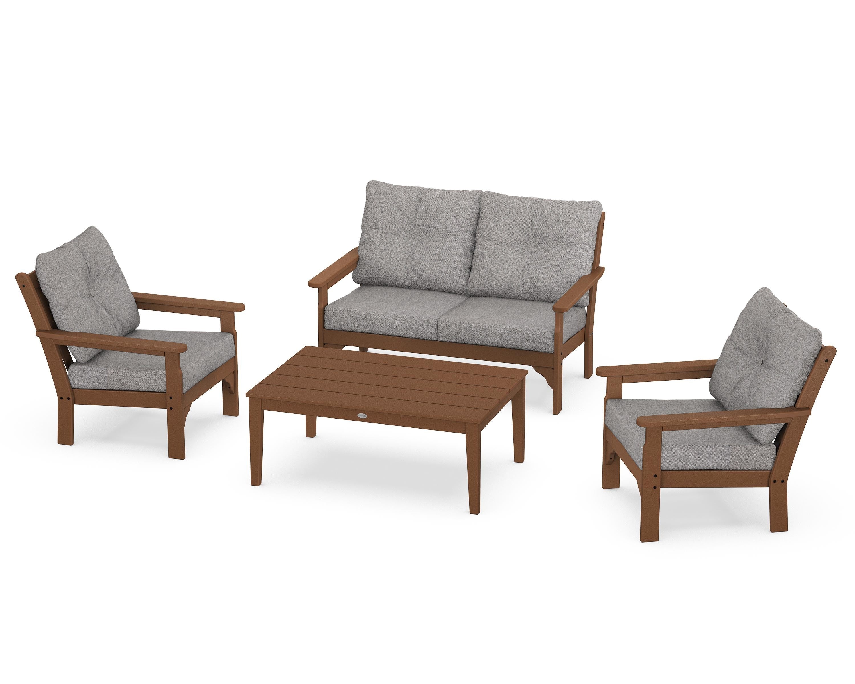 POLYWOOD® Vineyard 4-Piece Deep Seating Set in Teak / Grey Mist