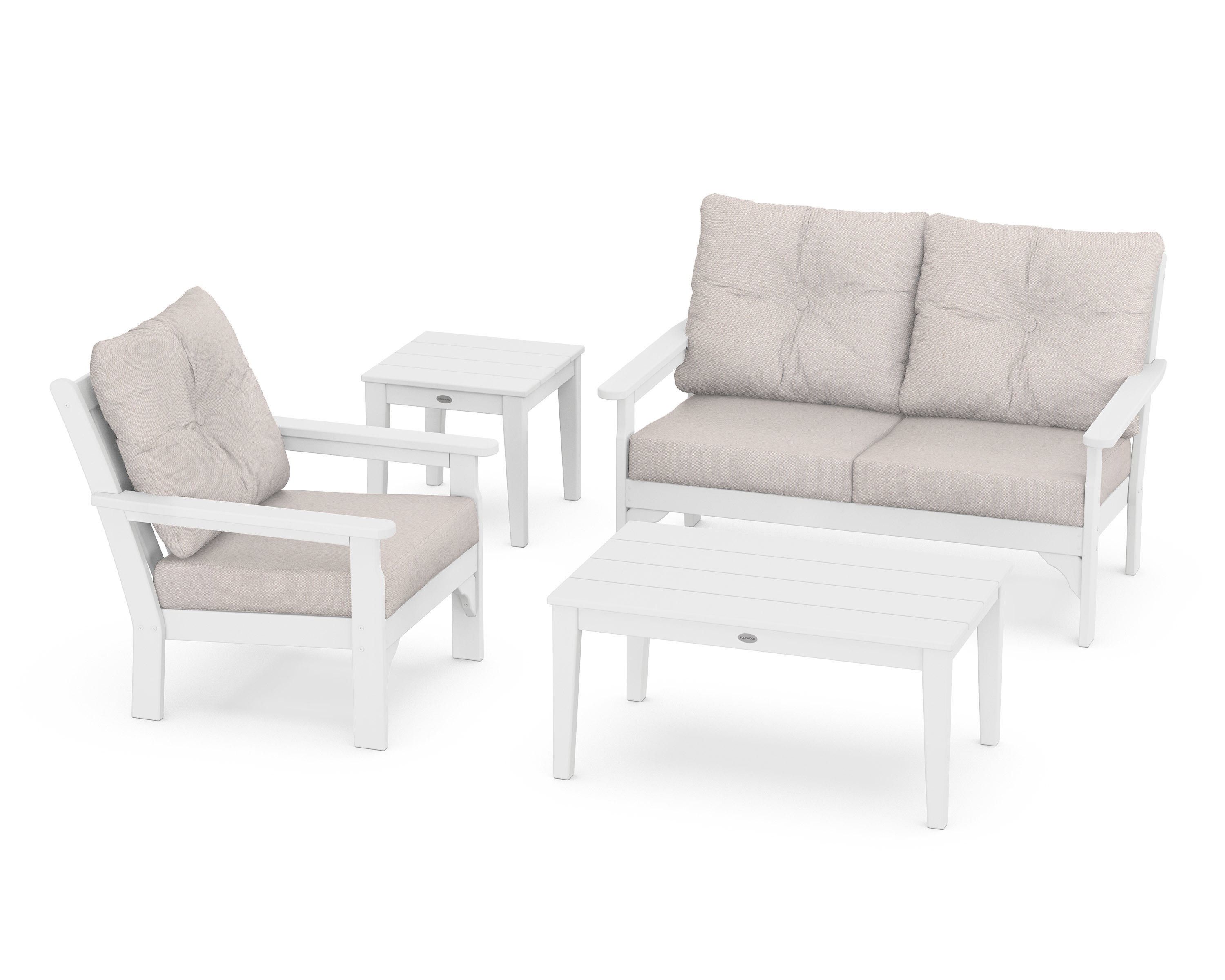 POLYWOOD® Vineyard 4-Piece Deep Seating Set in White / Dune Burlap