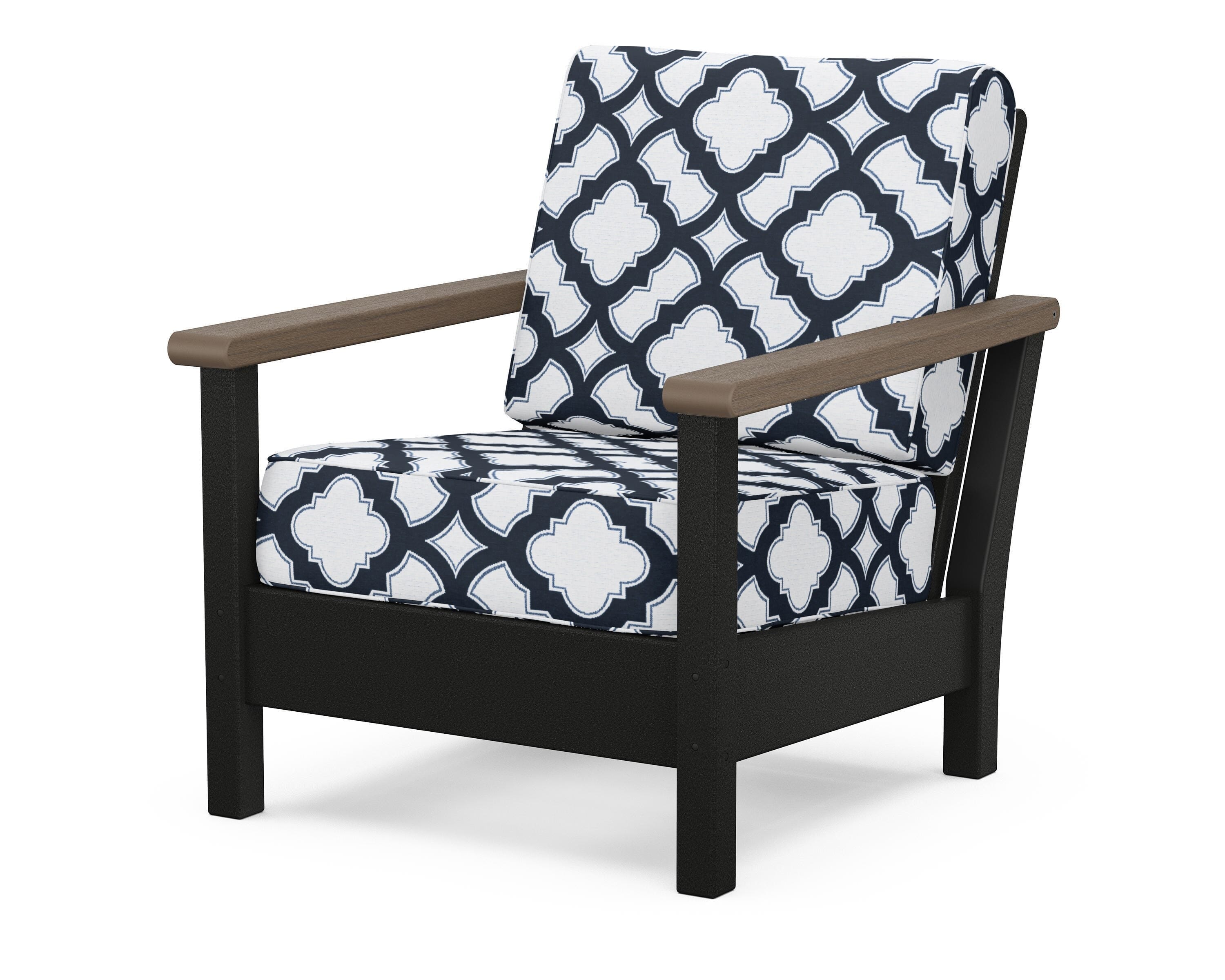POLYWOOD® Harbour Deep Seating Chair in Black / Kona / Trellis Marine Indigo